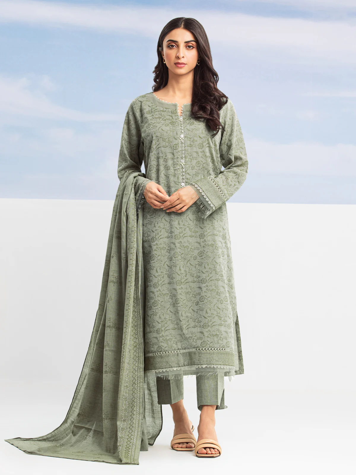 Embroidered Jacquard Shirt Dupatta - EWU24V3-28785SD