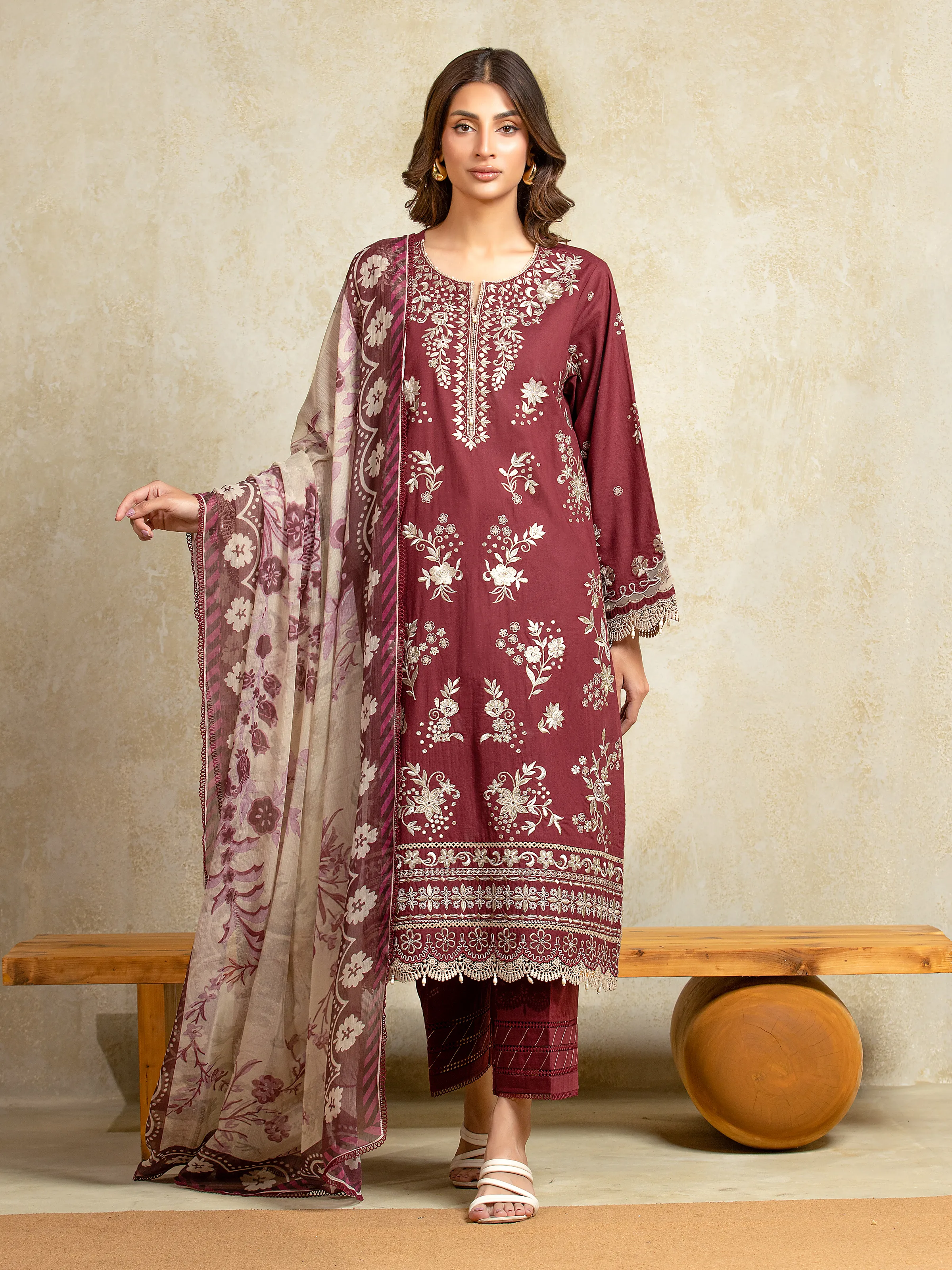 Embroidered Cambric Suit - EWU5V2-31807-3P