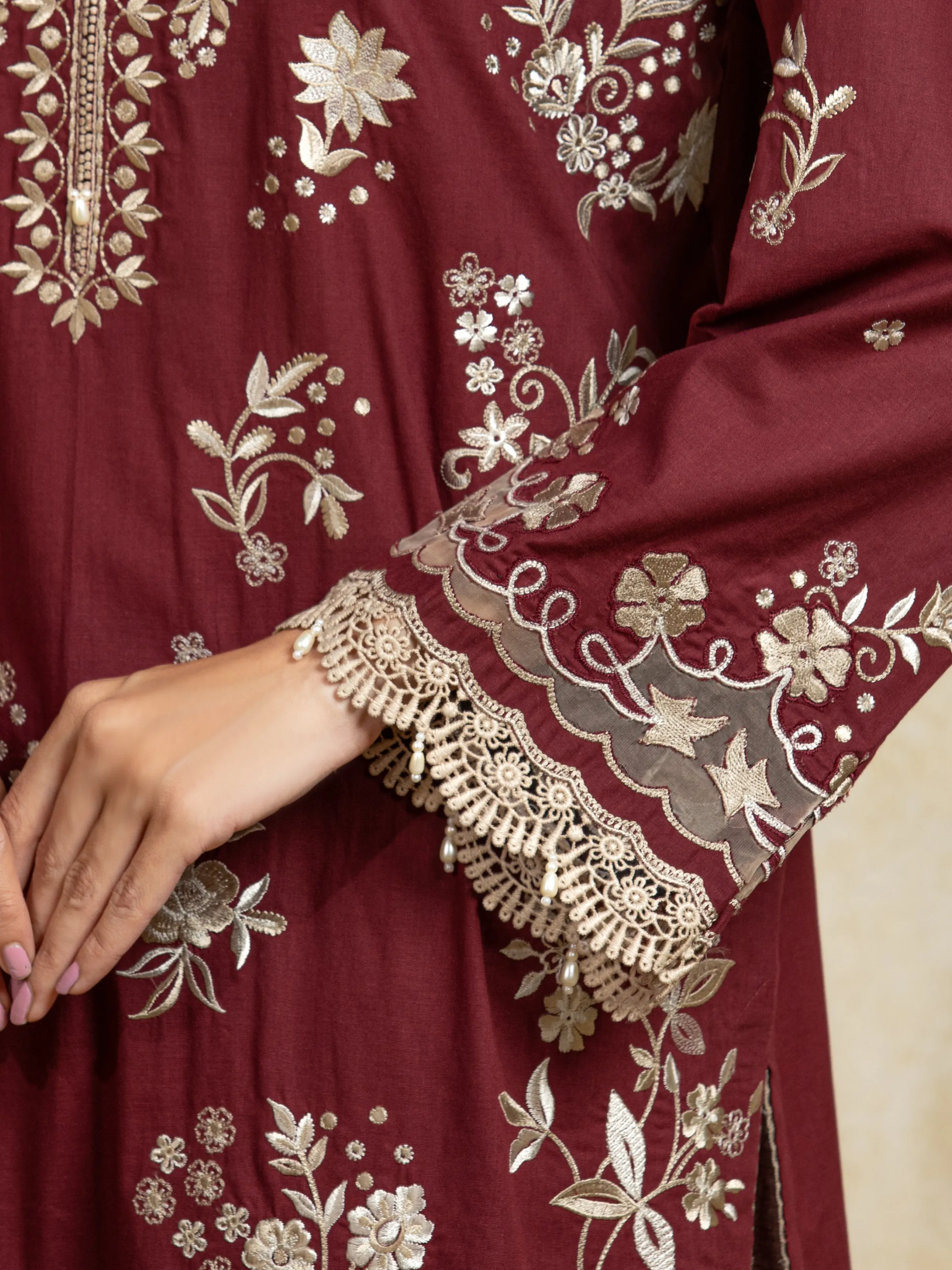Embroidered Cambric Suit - EWU5V2-31807-3P - Image 4