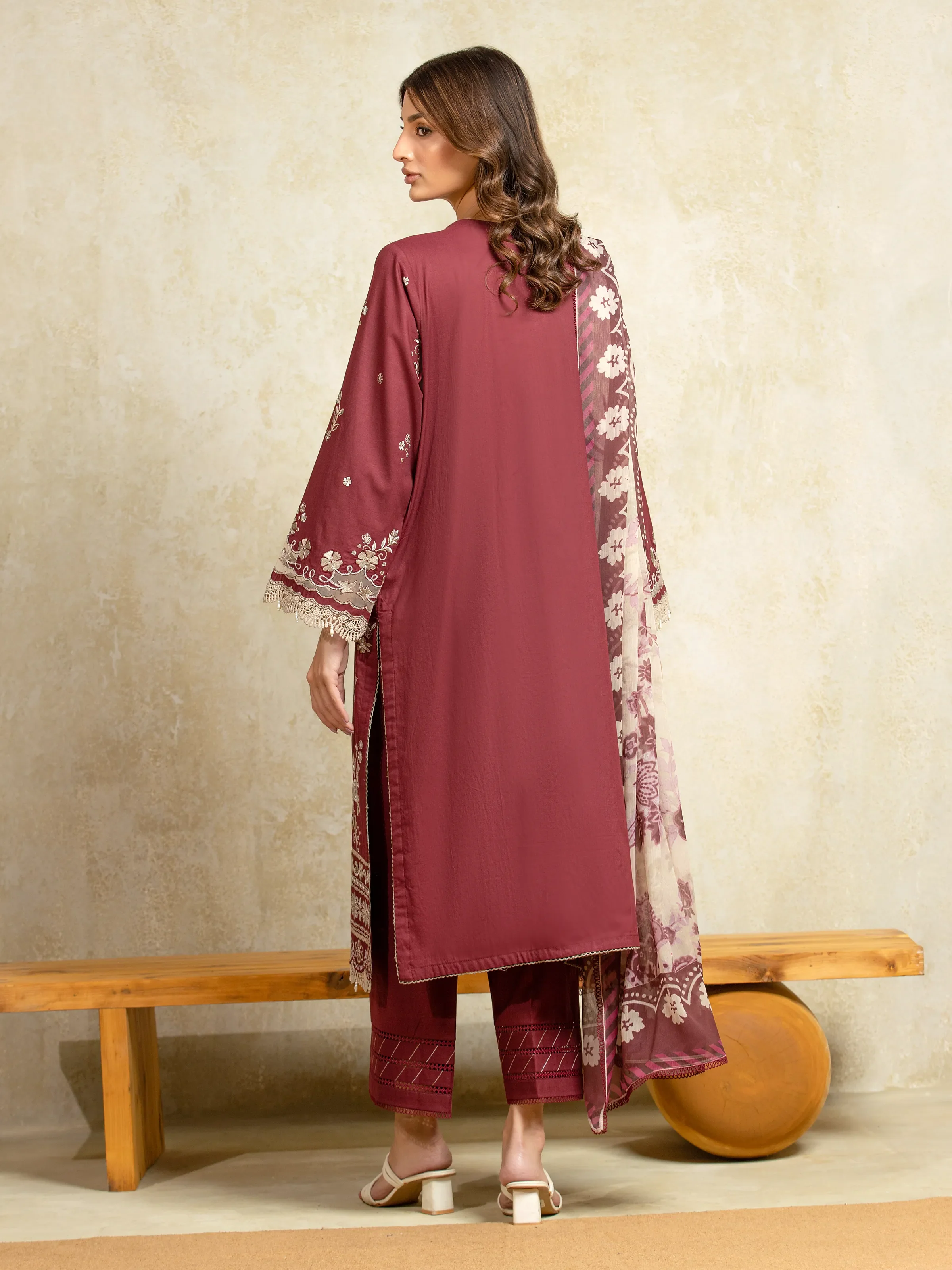 Embroidered Cambric Suit - EWU5V2-31807-3P - Image 6