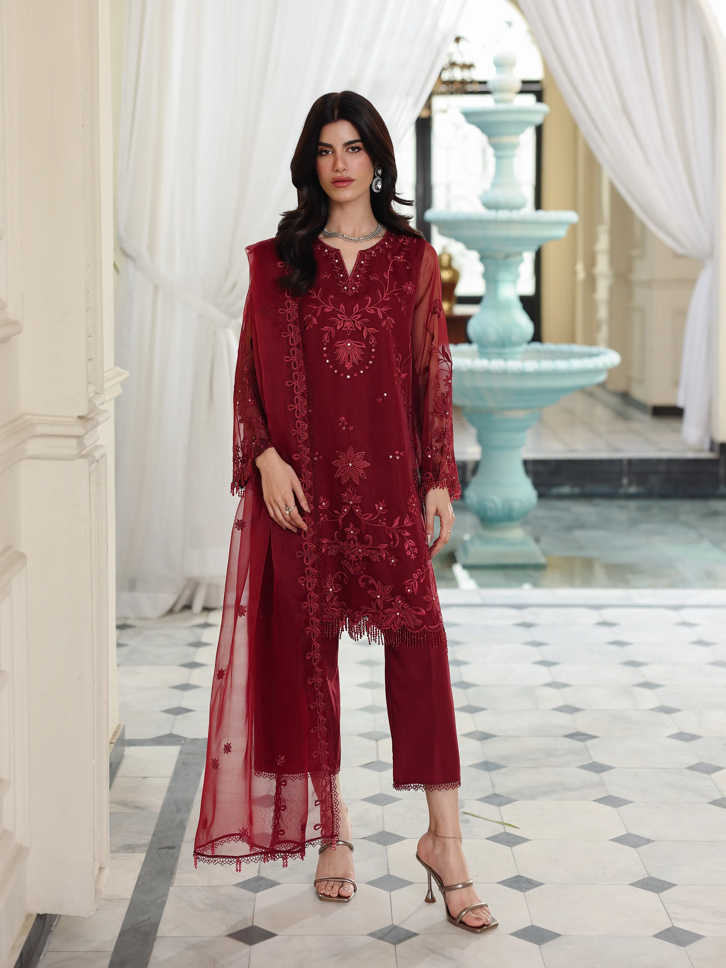 Embroidered Organza Suit - EWU5V4-31265-3P
