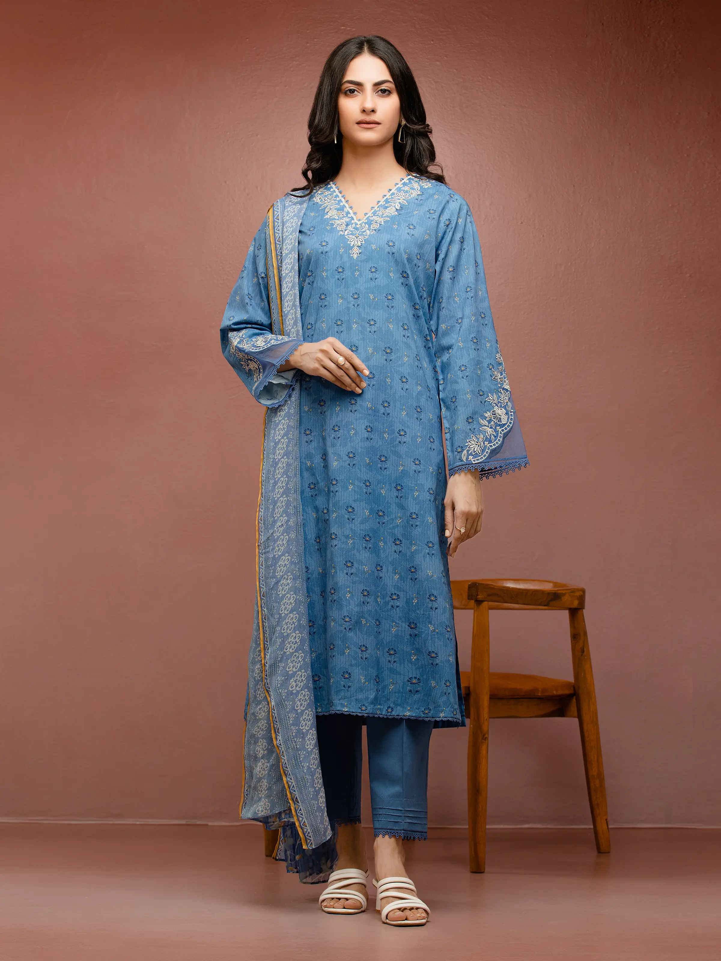 Embroidered Cambric Suit - EWU5V2-31048-3P