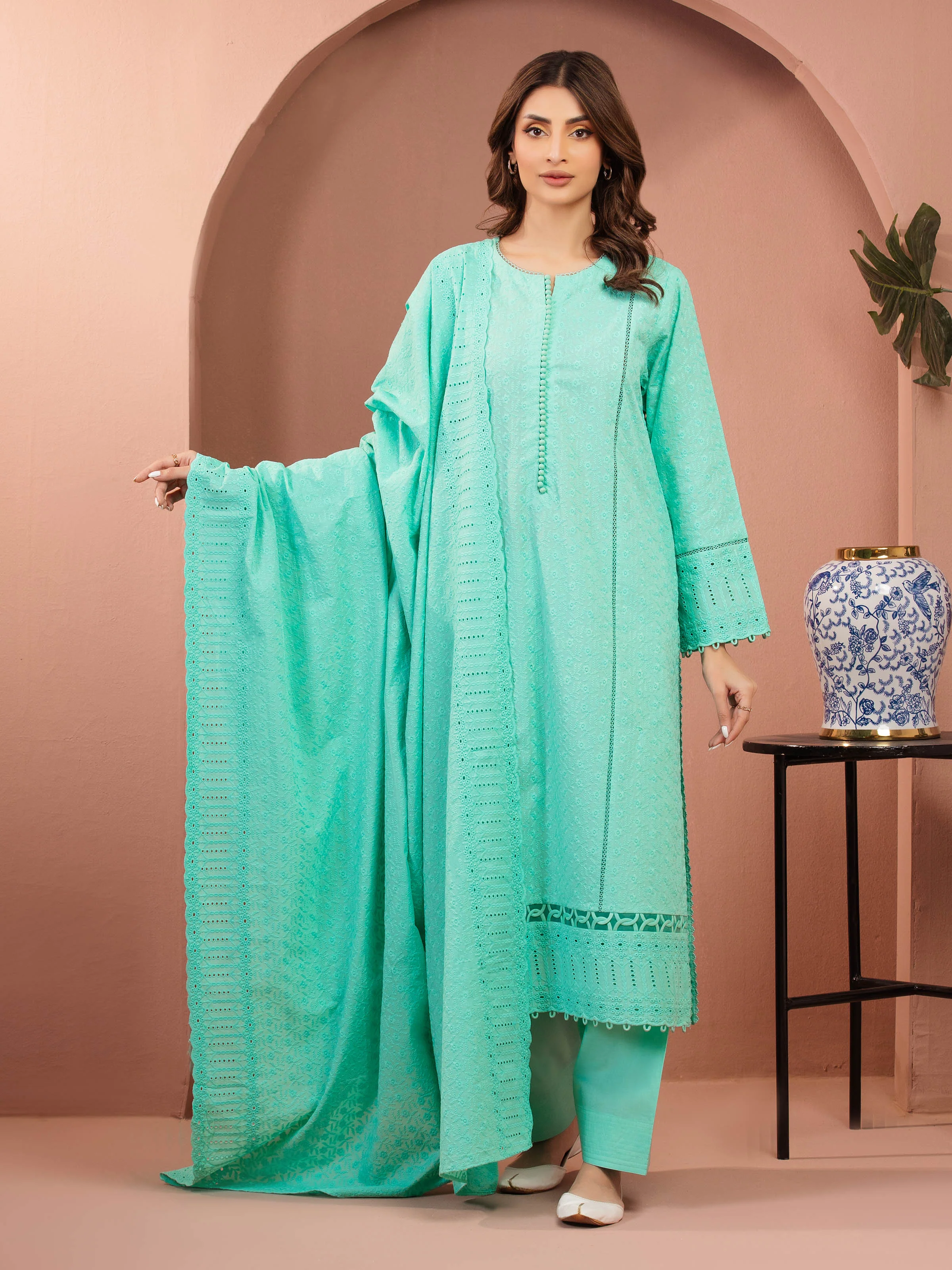 Embroidered Cambric Suit - EWU5V2-31833-3P