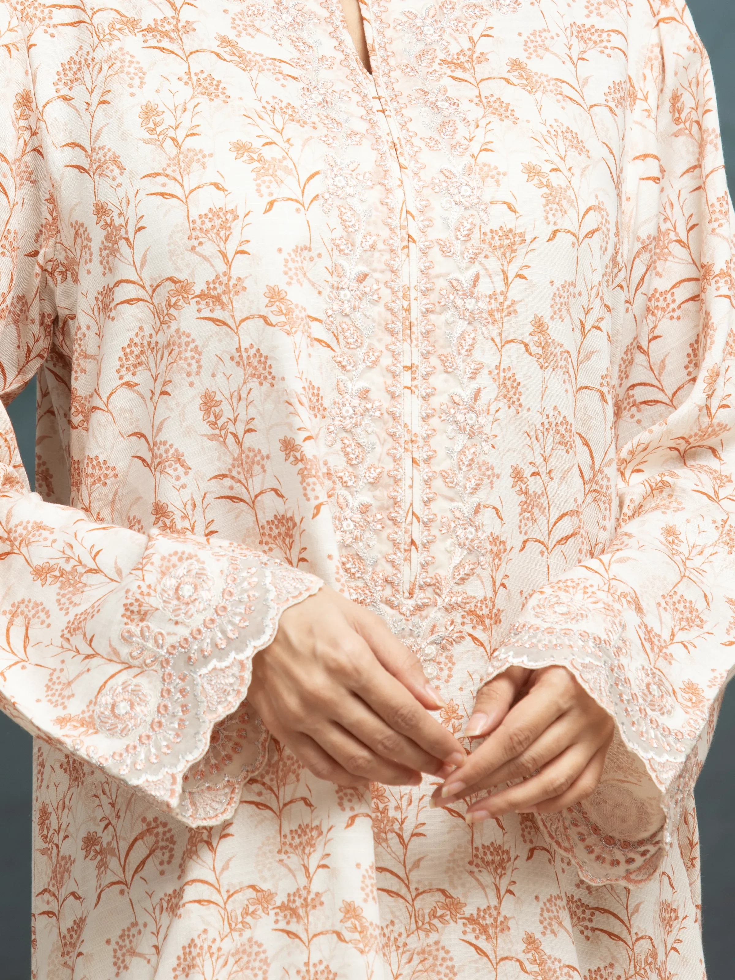 Embroidered Raw Silk Suit - EWU5V16-30218-3P - Image 3