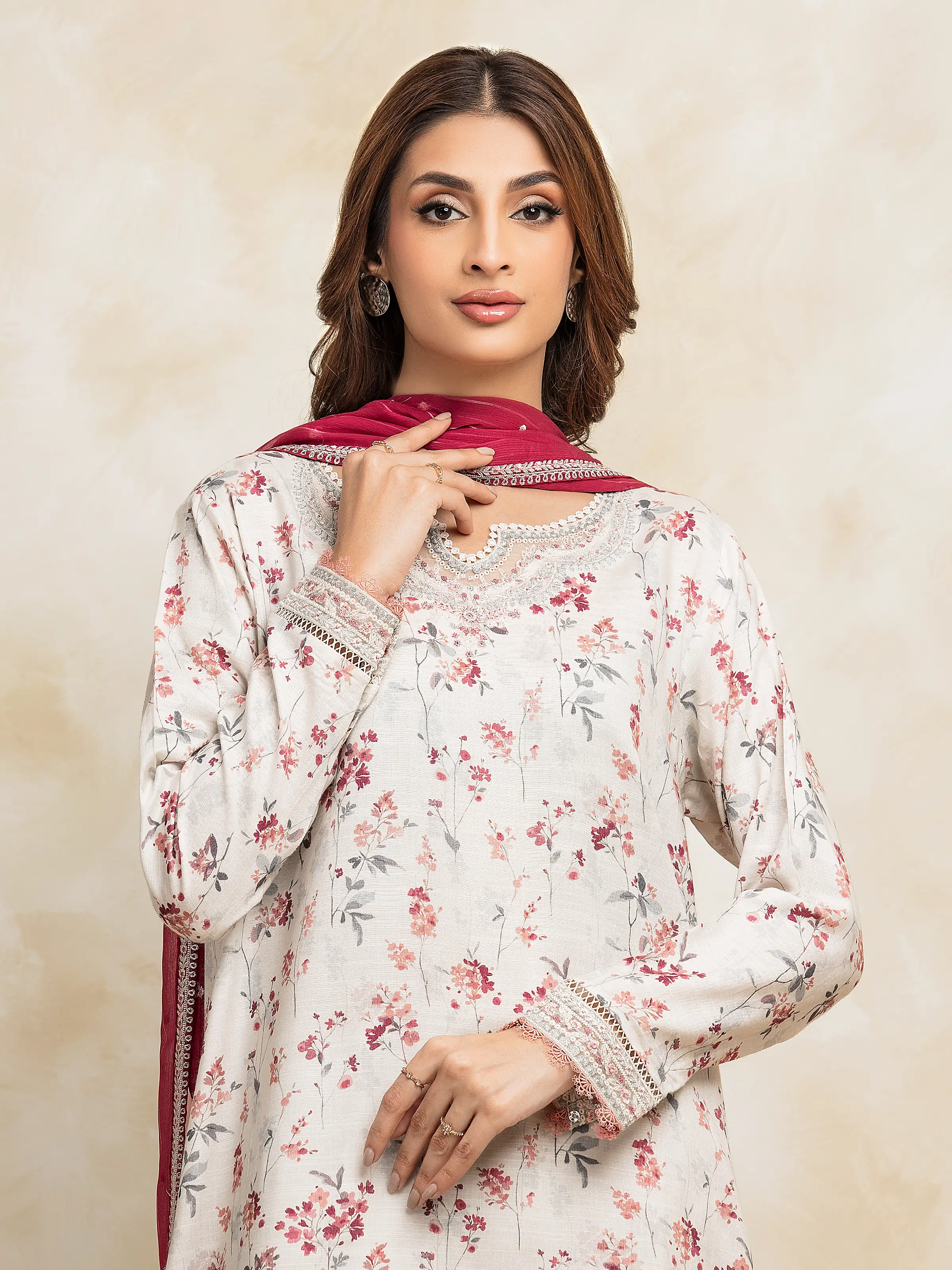 Embroidered Raw Silk Suit - EWU5V16-30221-3P - Image 2