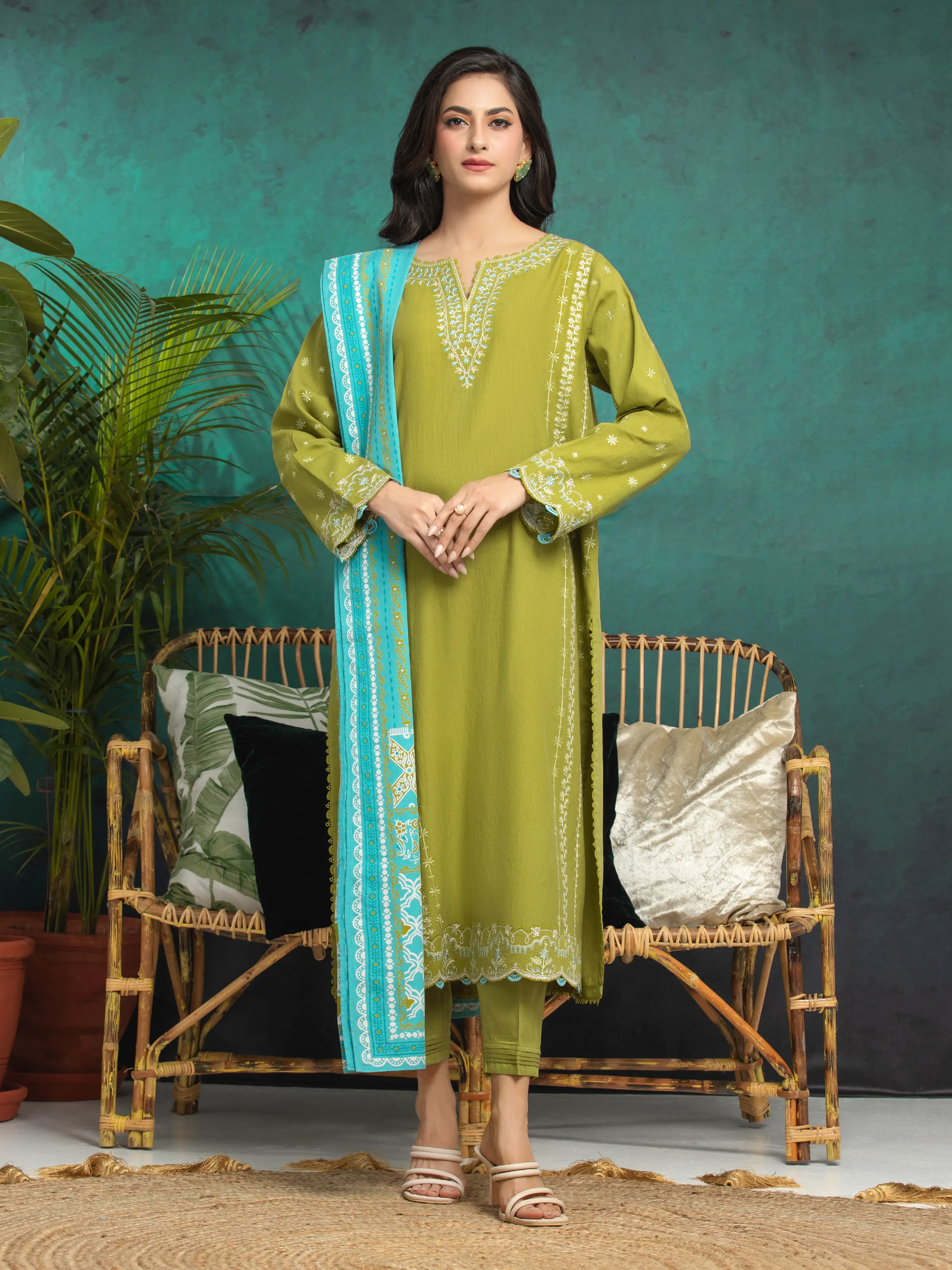 Embroidered Cambric Suit - EWU5V2-31009-3P