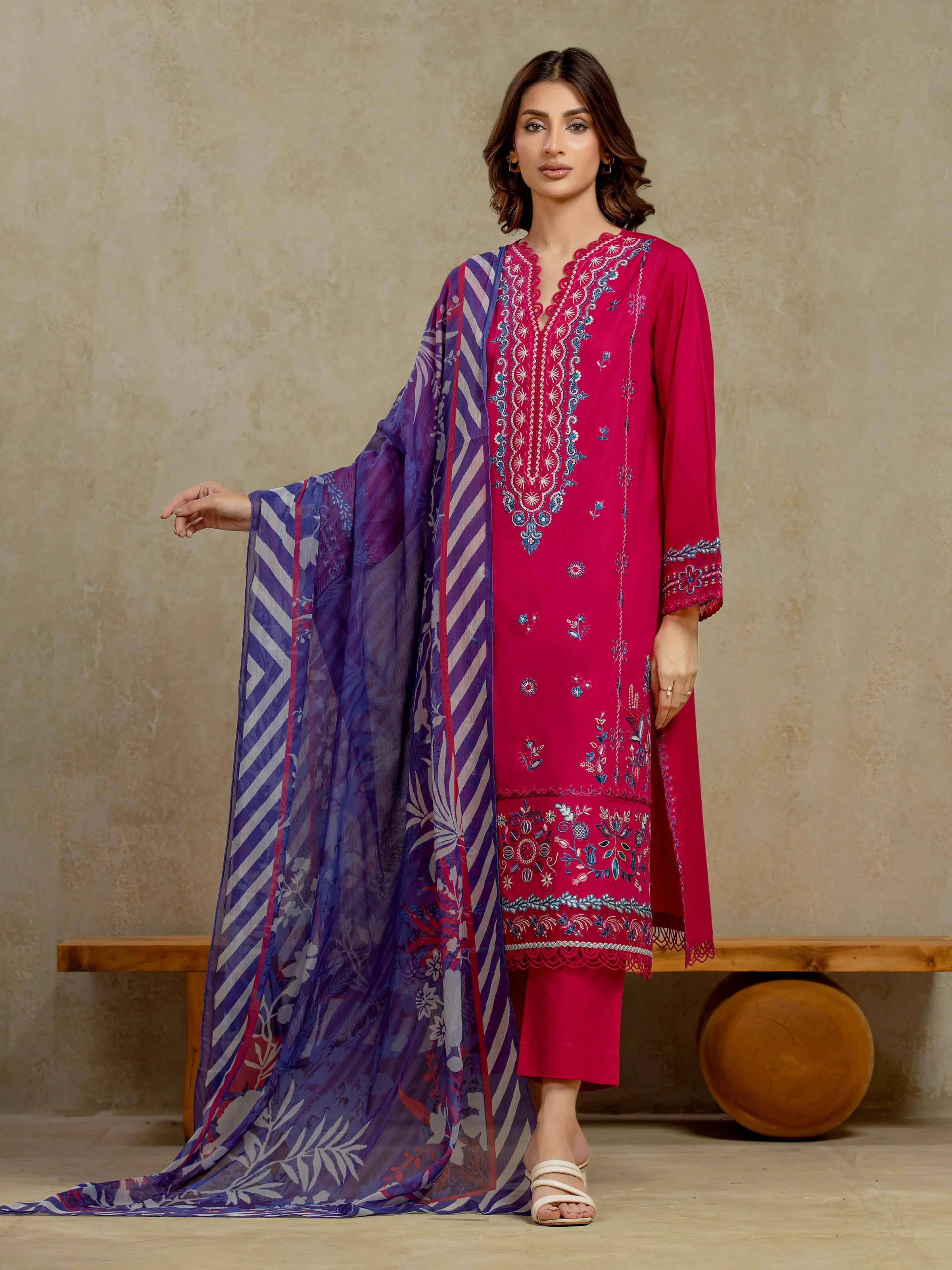 Embroidered Cambric Suit - EWU5V2-31804-3P