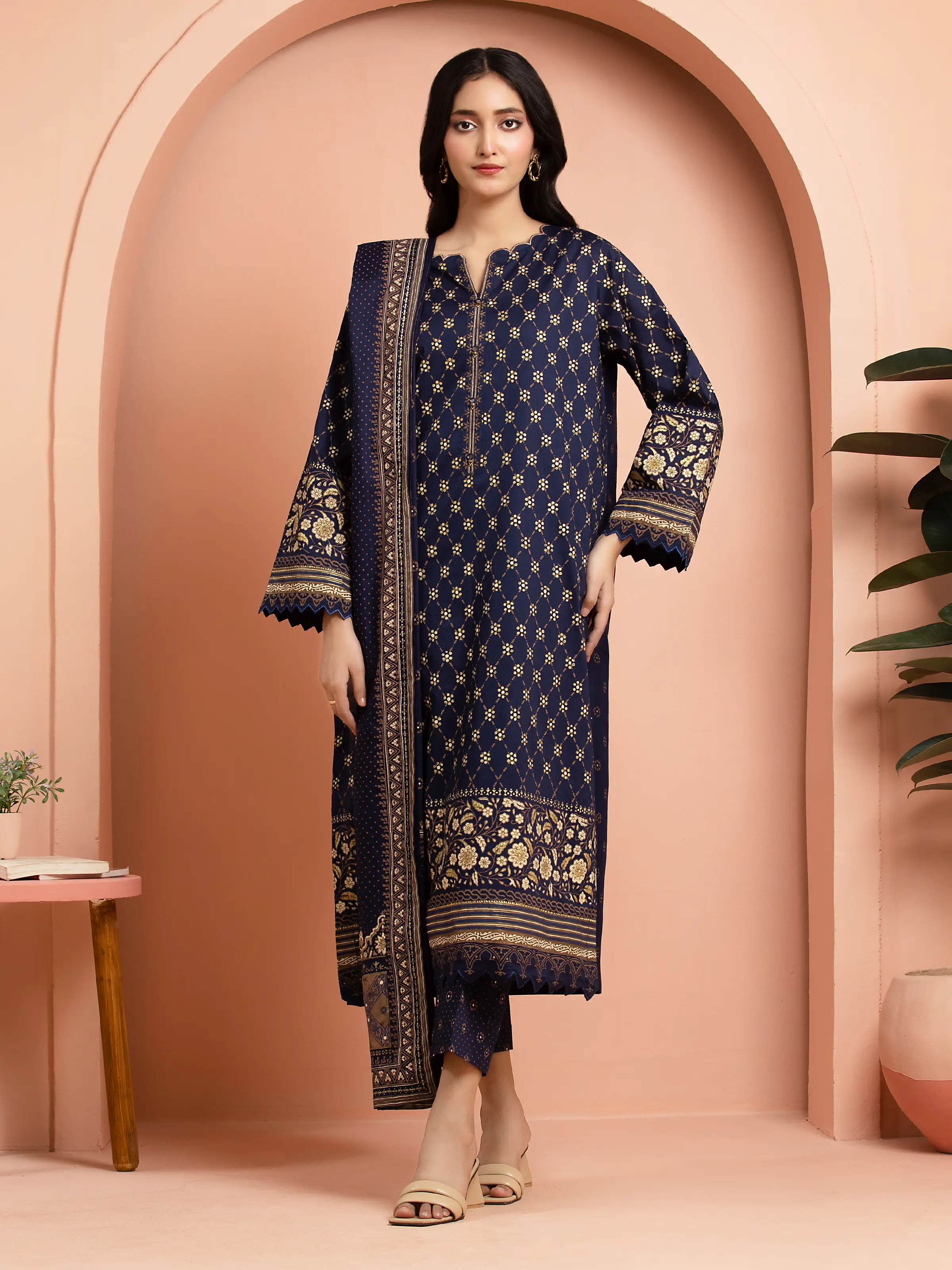 Block Print Cambric Suit - EWU5M1-009-3P