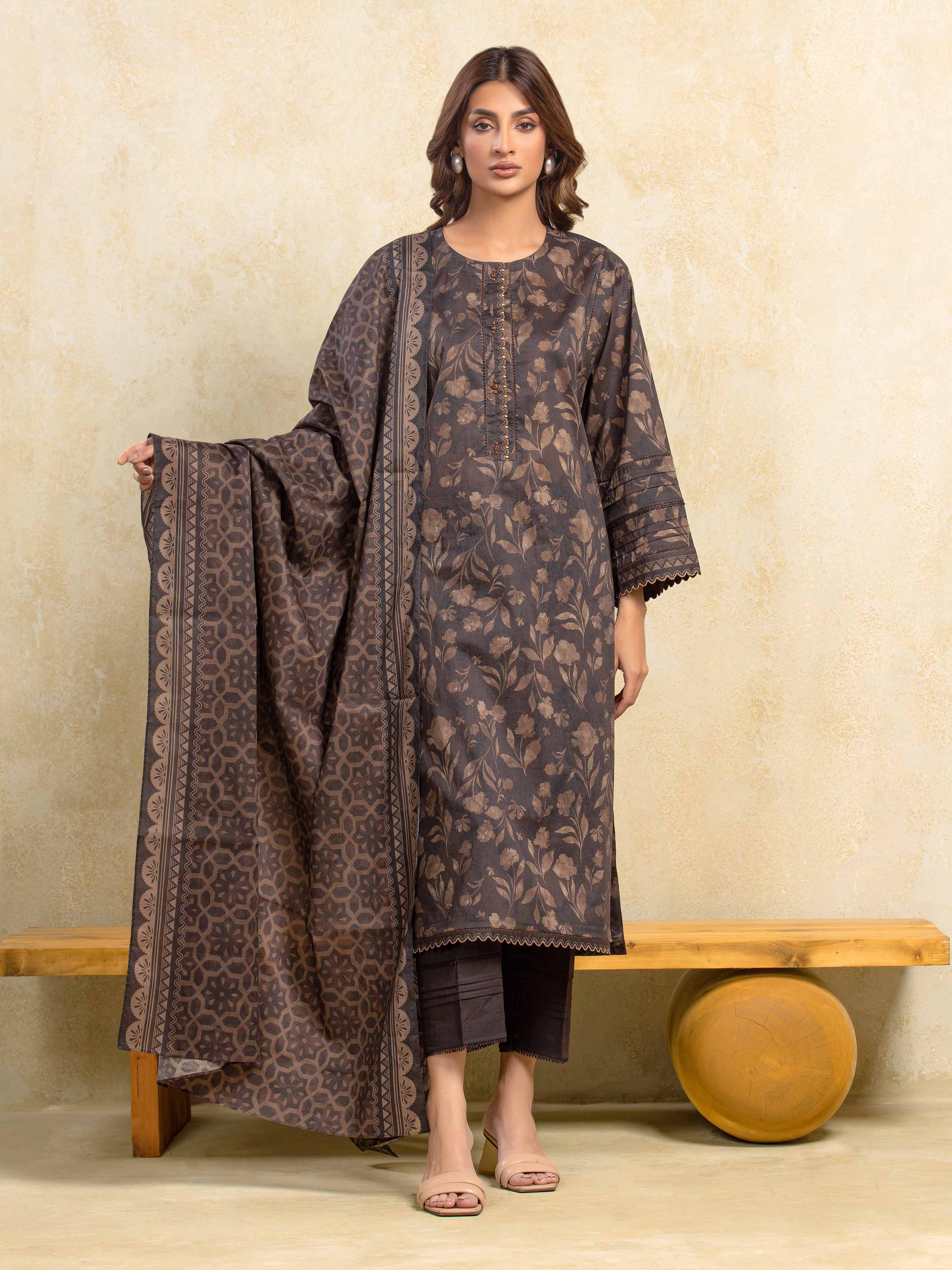 Printed Khaddar Shirt Dupatta - EWU5A3-35990SD