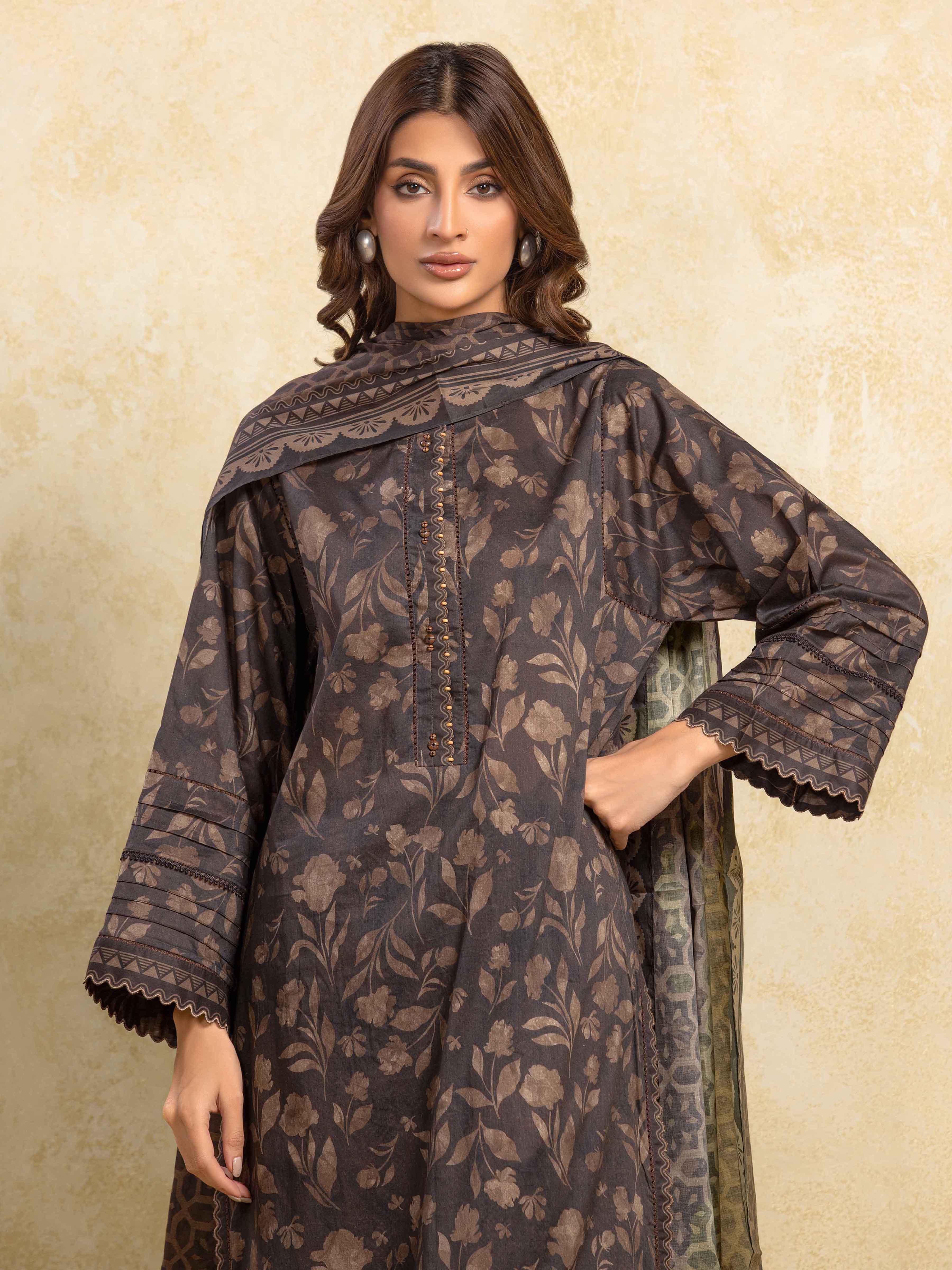 Printed Khaddar Shirt Dupatta - EWU5A3-35990SD - Image 2