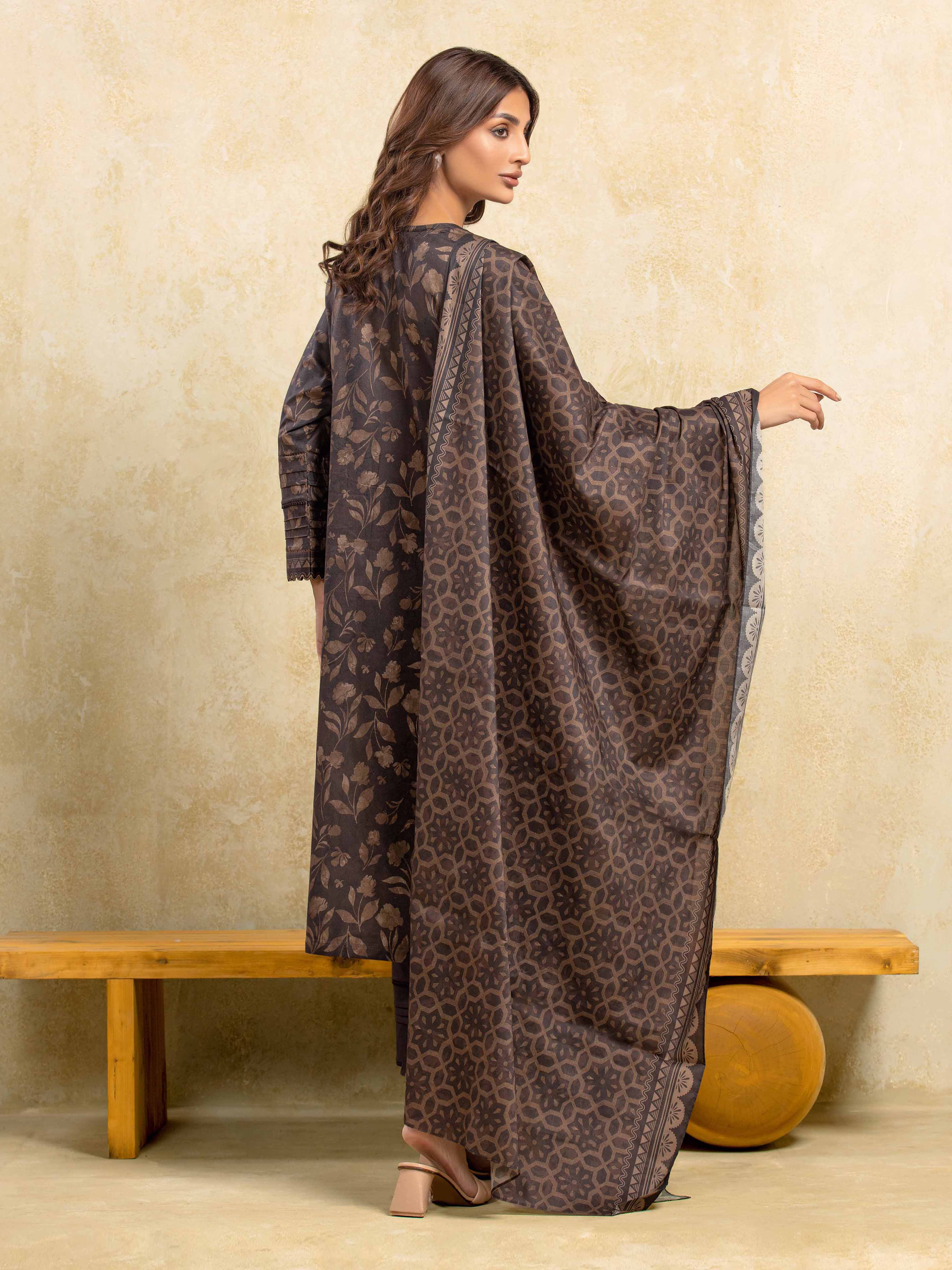 Printed Khaddar Shirt Dupatta - EWU5A3-35990SD - Image 6