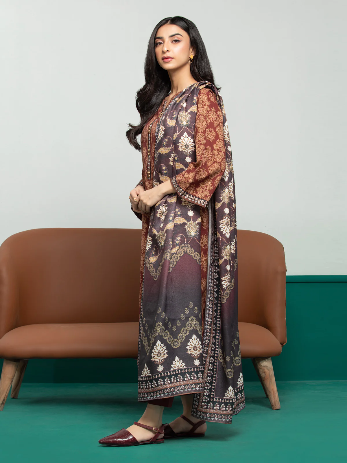 Printed Khaddar Shirt - EWU23A3S-27642S - Image 3