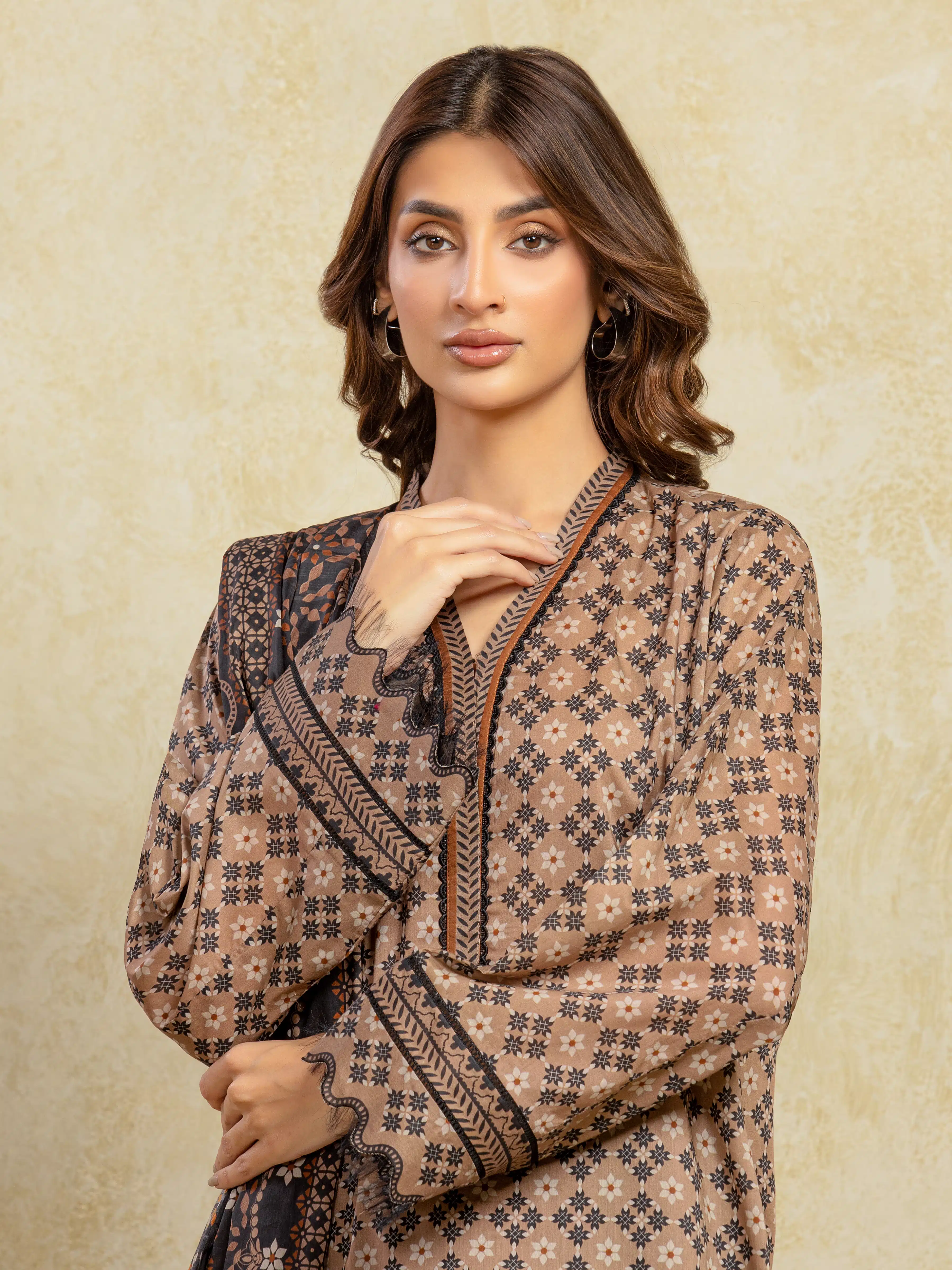 Printed Khaddar Shirt - EWU5A3-36101S - Image 2