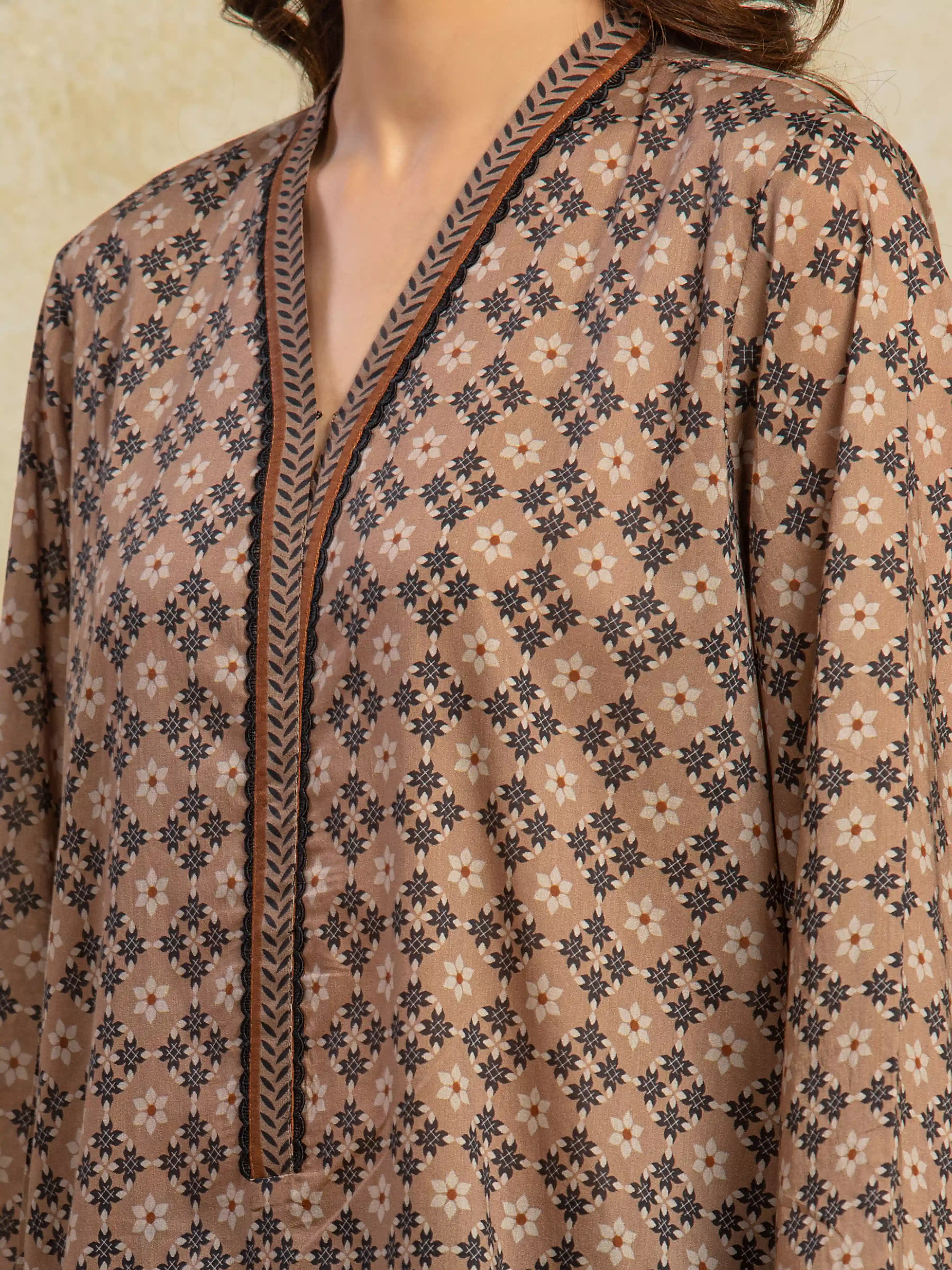 Printed Khaddar Shirt - EWU5A3-36101S - Image 3