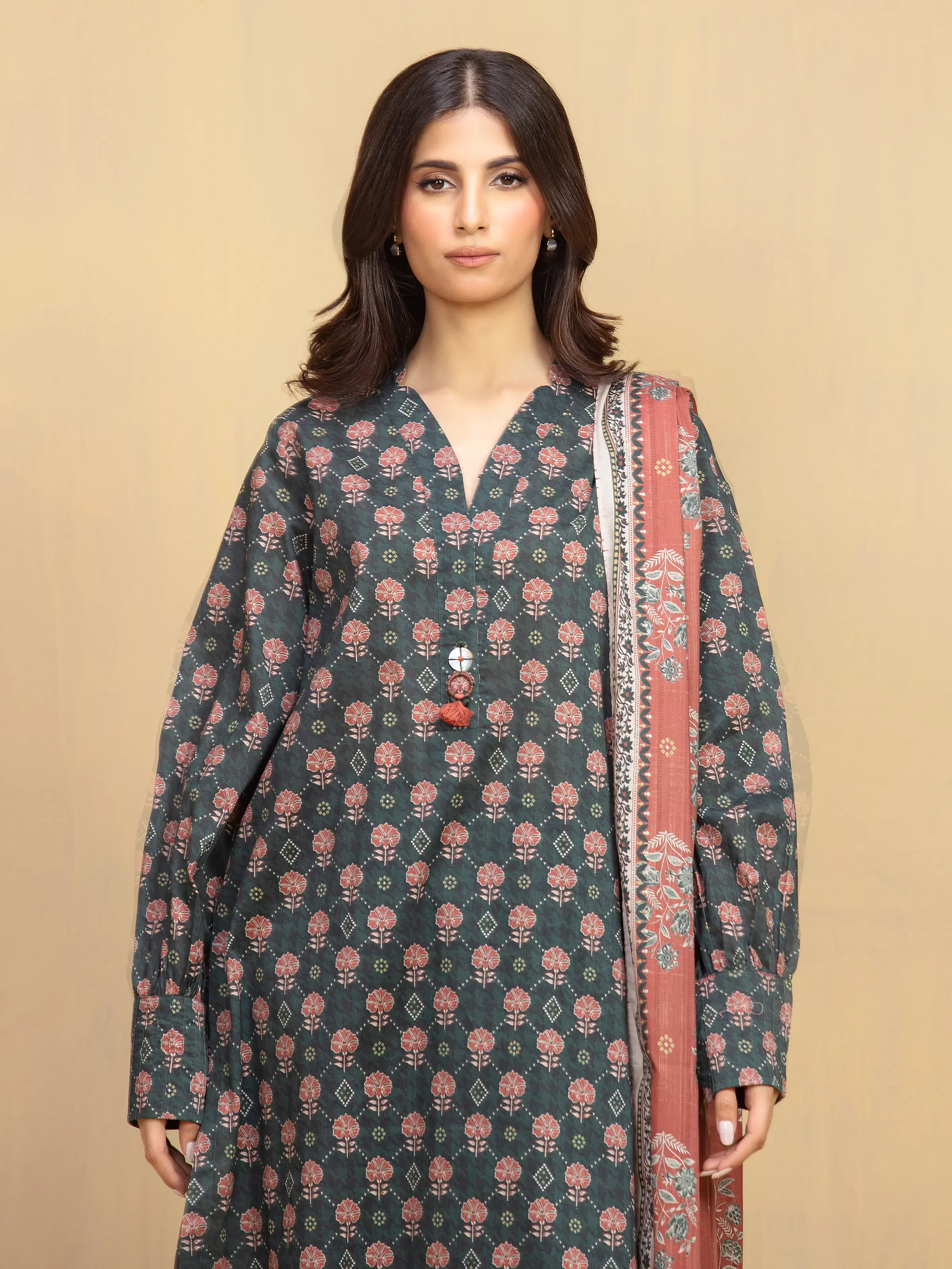Printed Khaddar Shirt - EWU5A3-36121S - Image 2