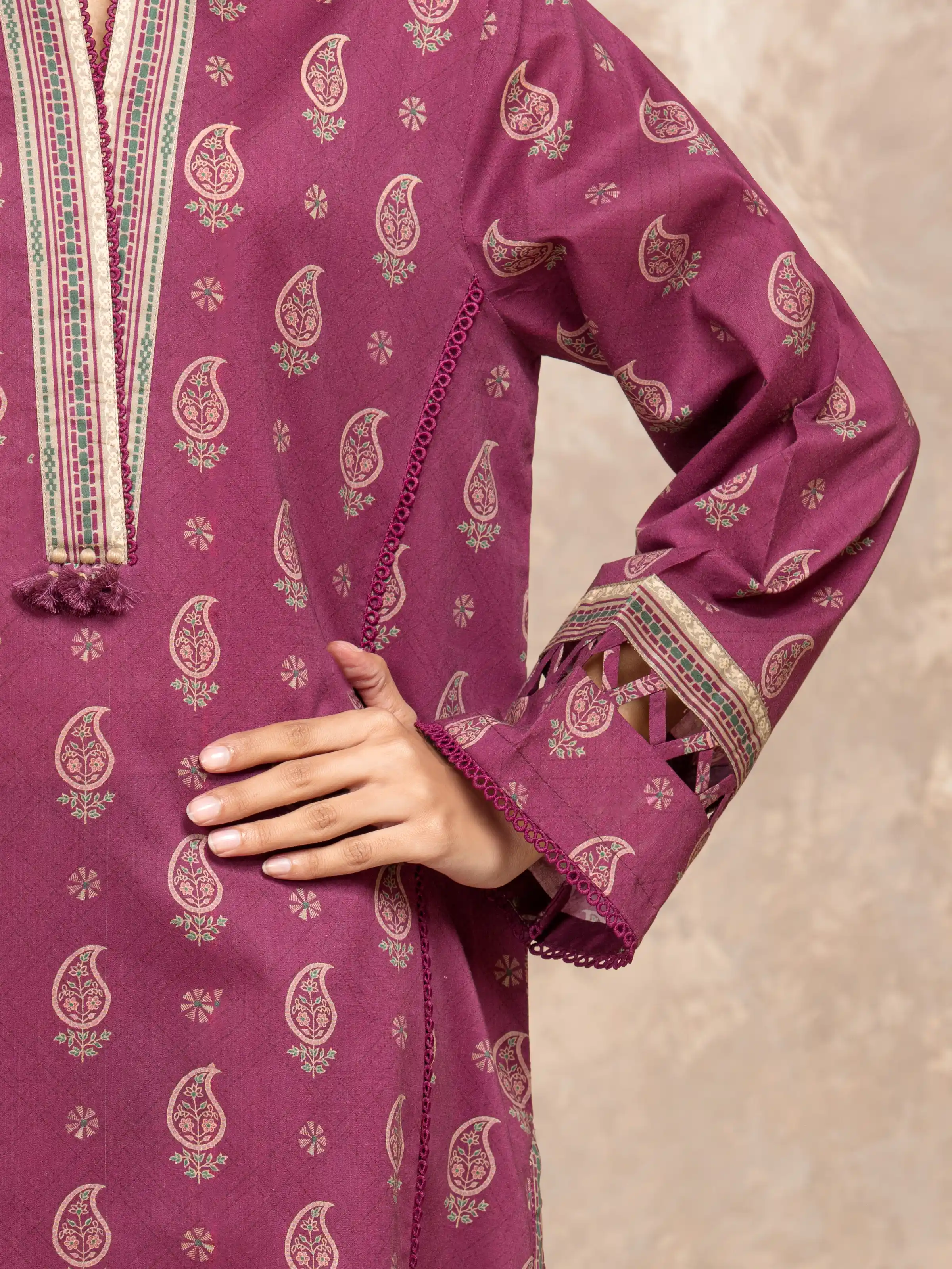 Printed Khaddar Shirt - EWU5M3-010S - Image 4