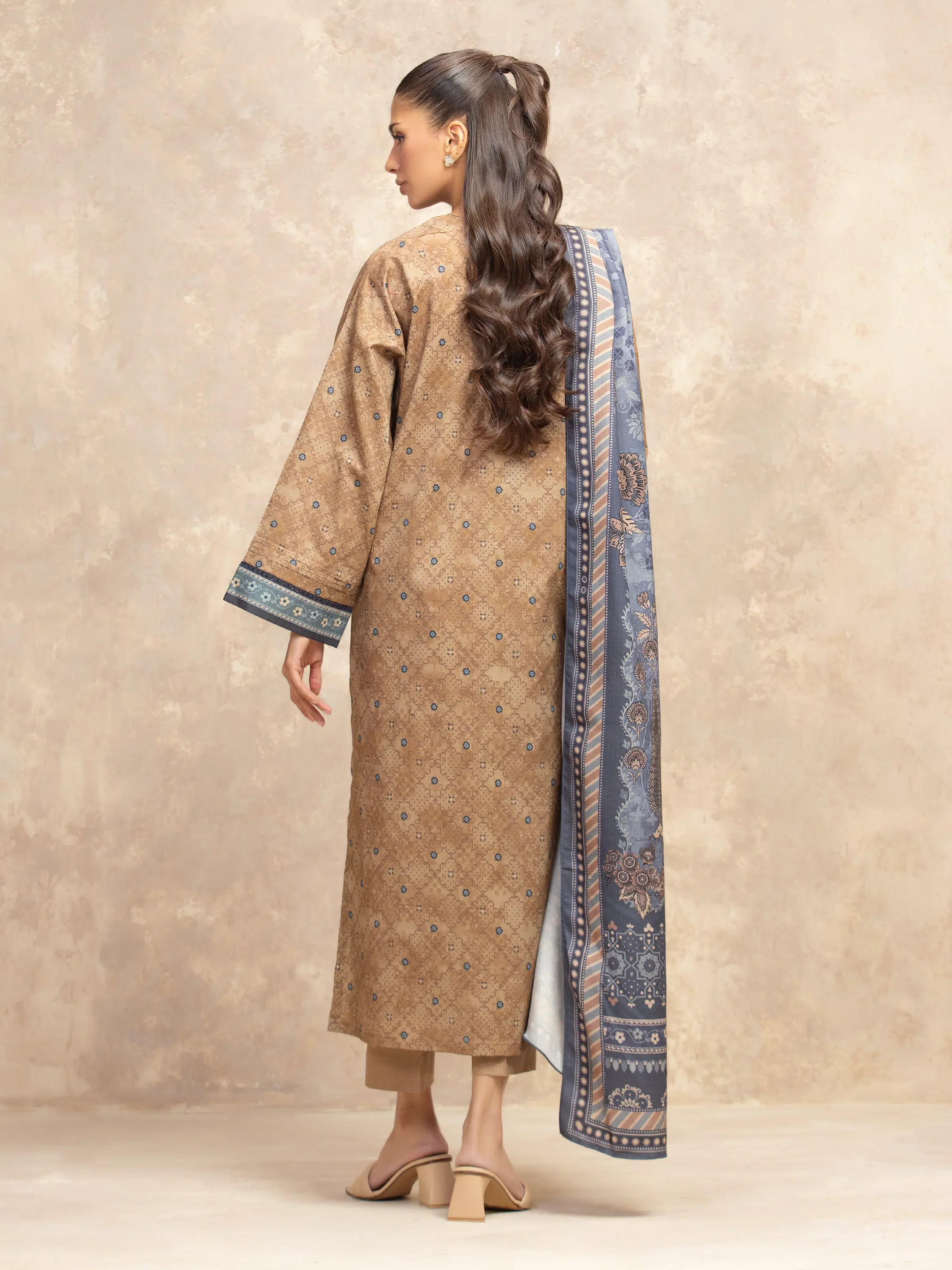 Printed Khaddar Shirt - EWU5M3-011S - Image 6