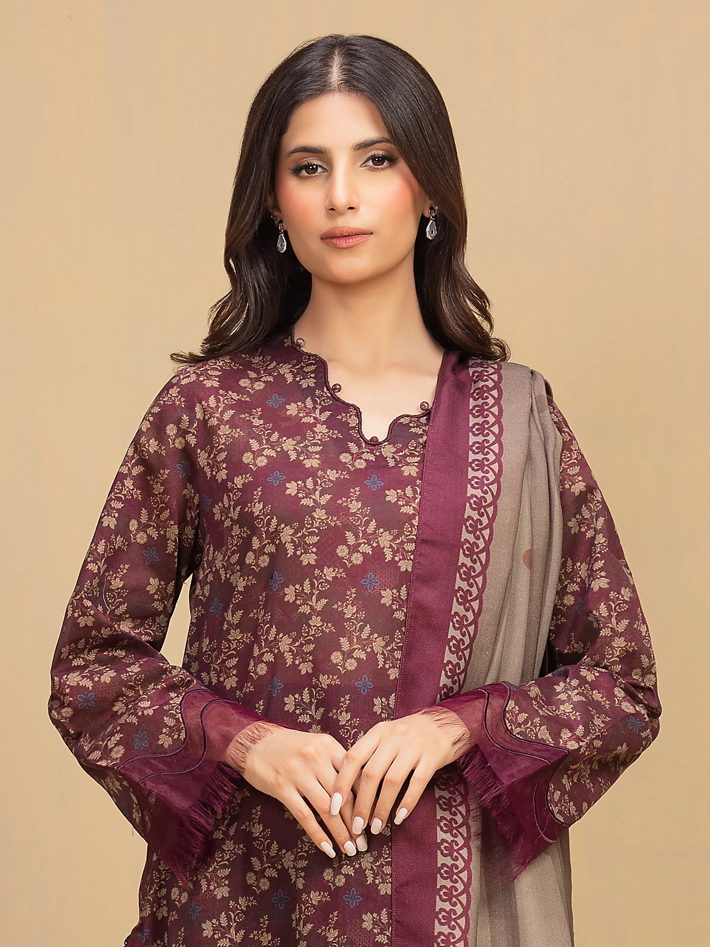 Printed Khaddar Shirt - EWU5M3-021S - Image 3