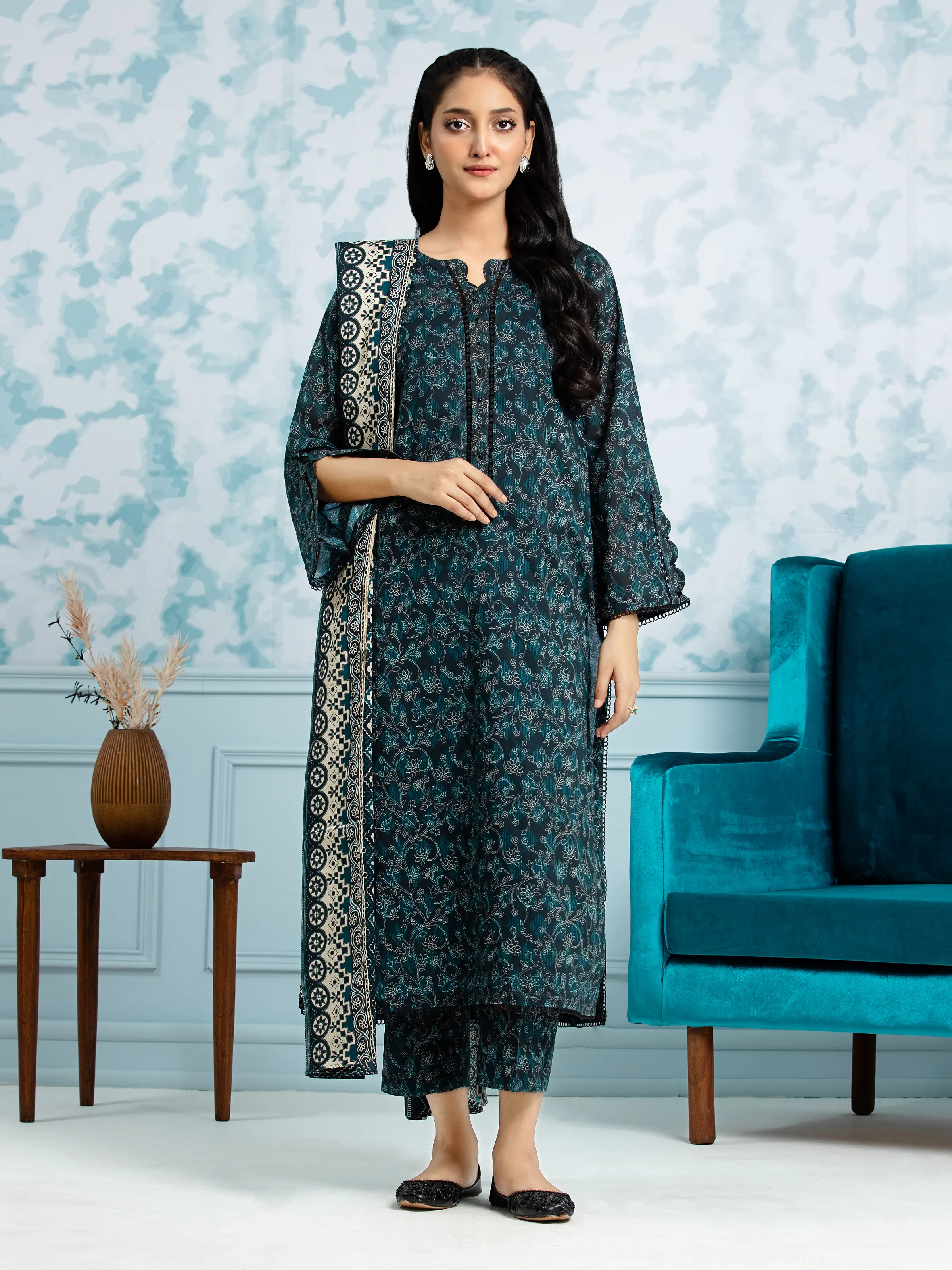 Printed Khaddar Shirt Trouser - EWU24A3-29704ST