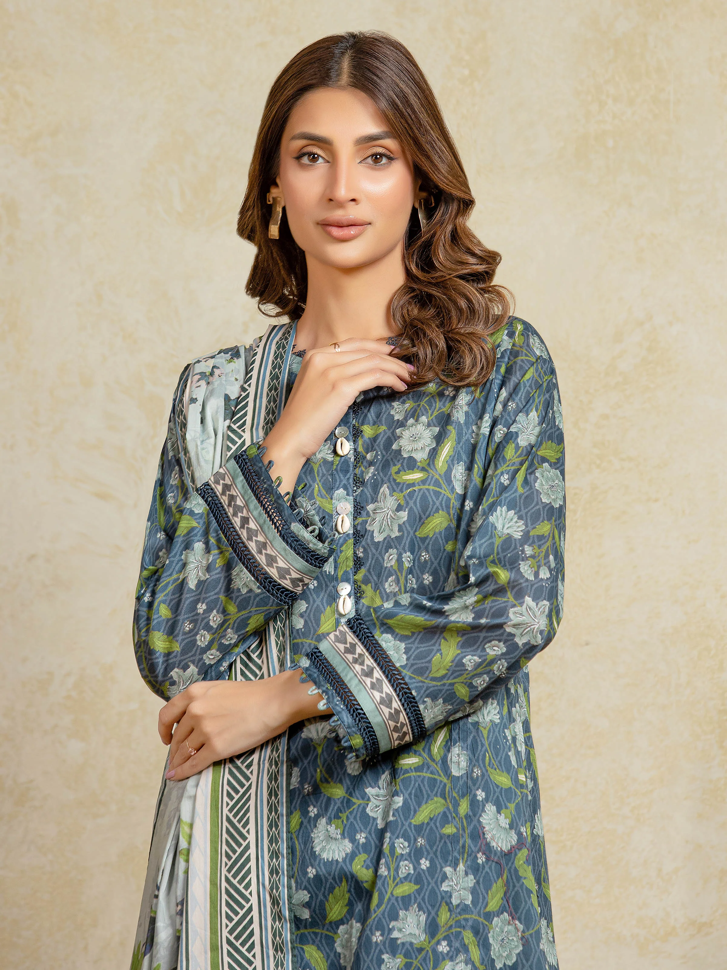 Printed Khaddar Shirt - EWU5A3-35932S - Image 3