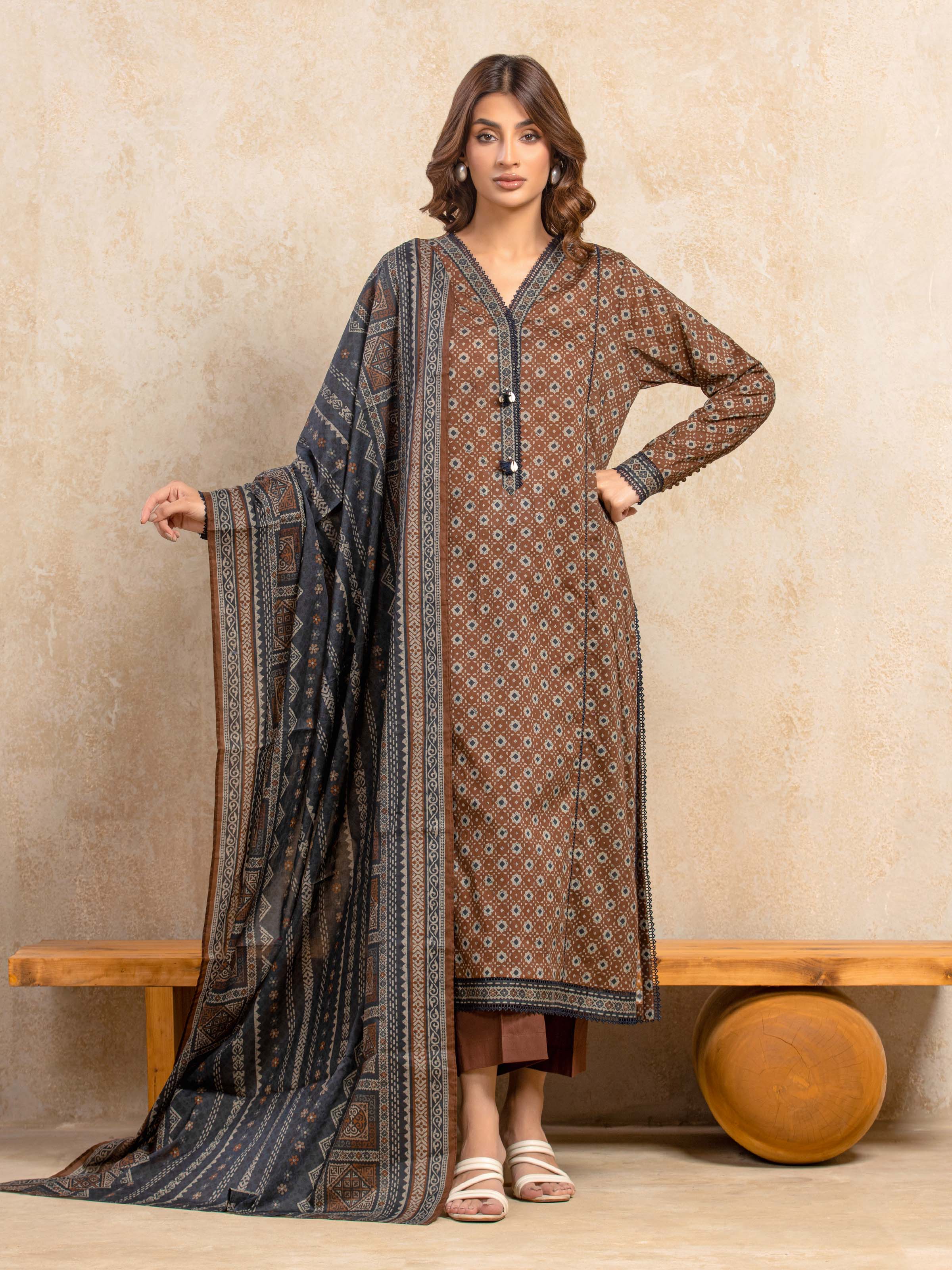 Printed Khaddar Shirt - EWU5A3-35980S