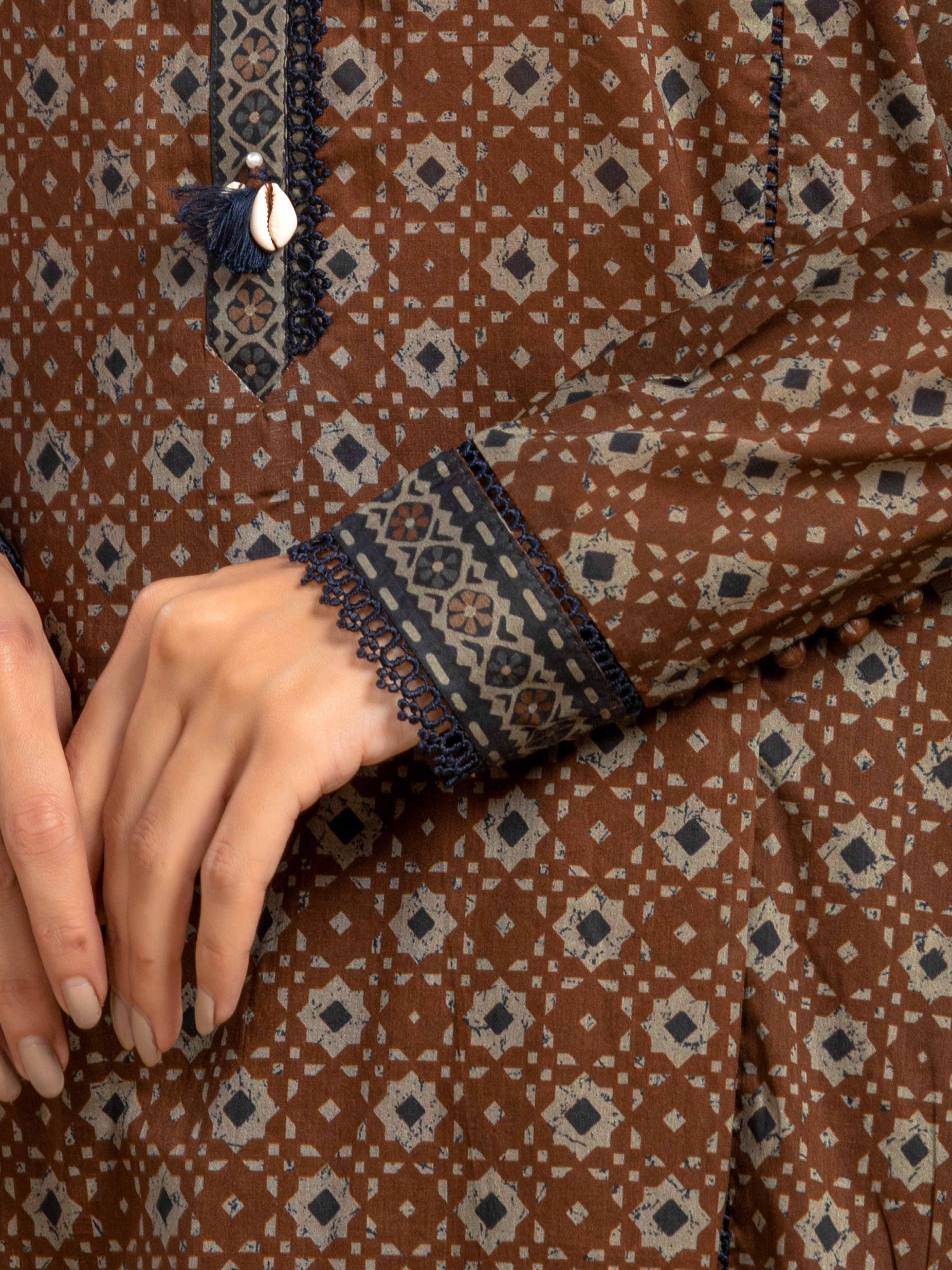 Printed Khaddar Shirt - EWU5A3-35980S - Image 3