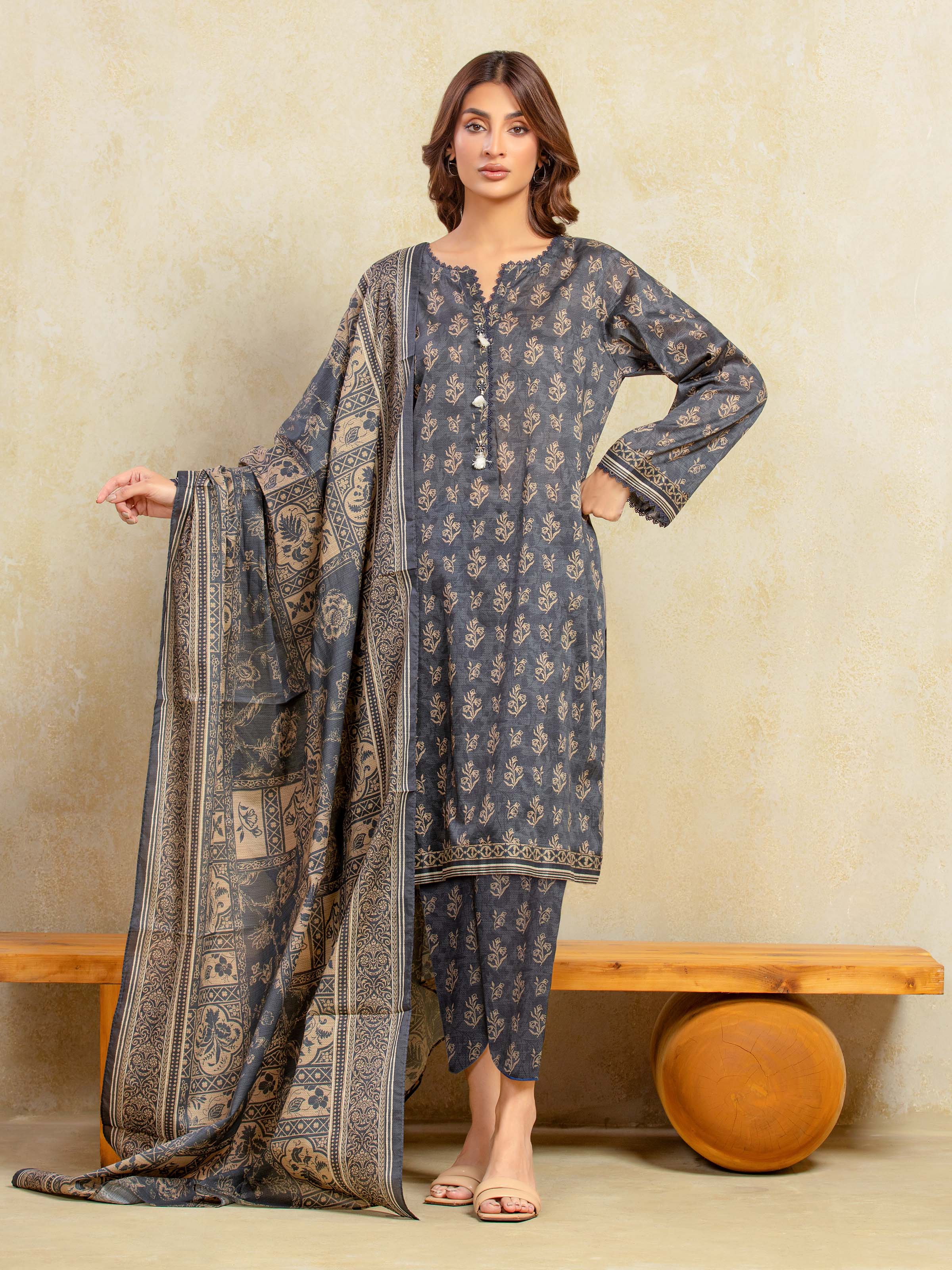 Printed Khaddar Shirt Trouser - EWU5A3-36095ST