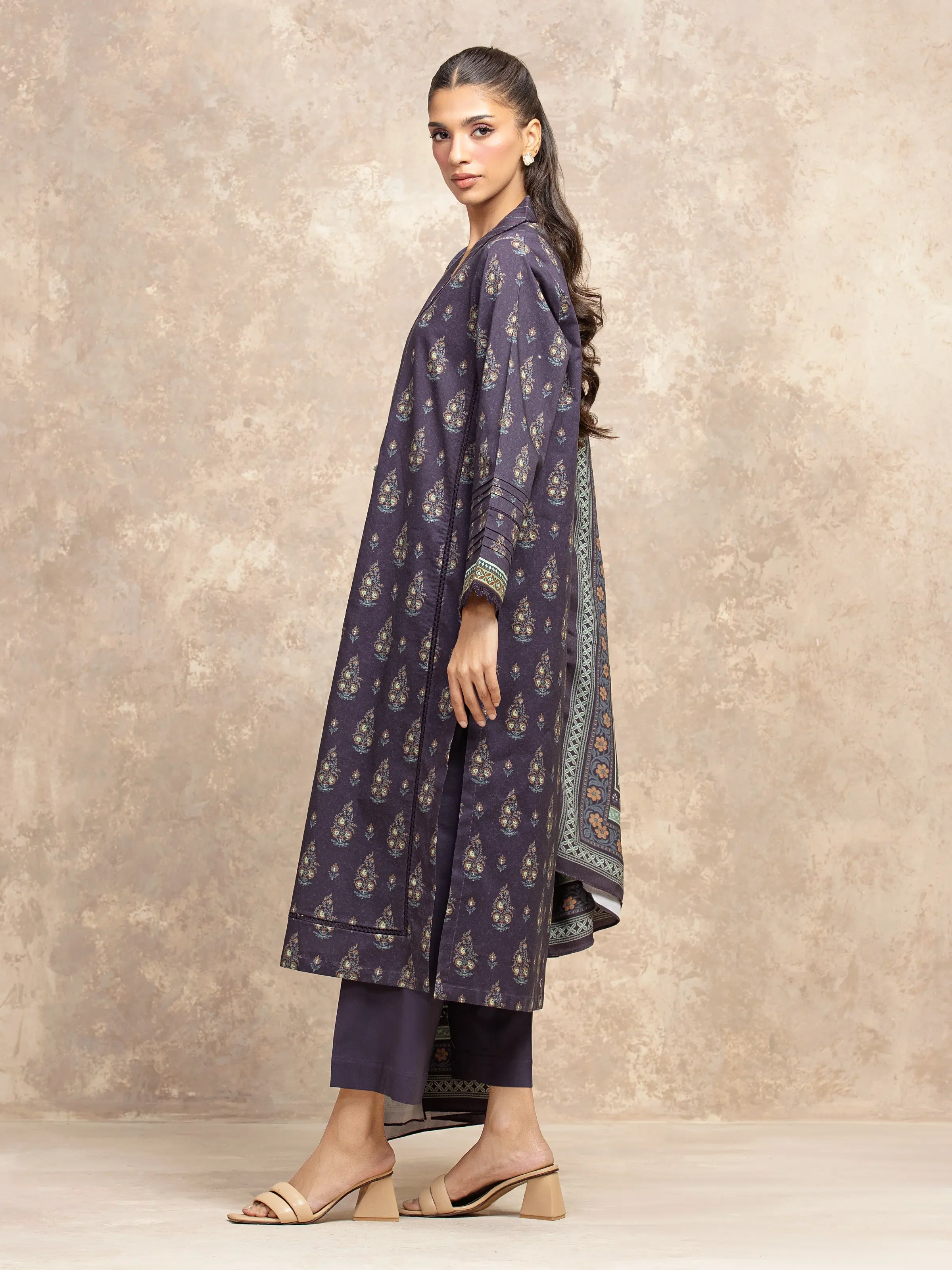 Printed Khaddar Shirt - EWU5M3-024S - Image 6