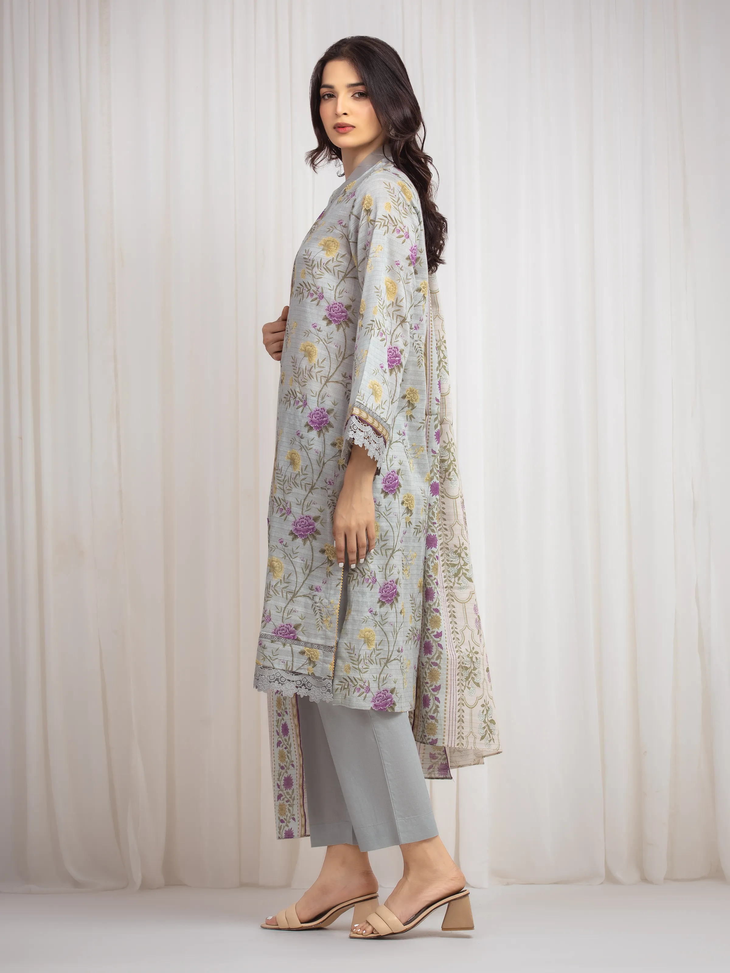 Printed Zari Lawn Suit - EWU6M6-016-3P - Image 5