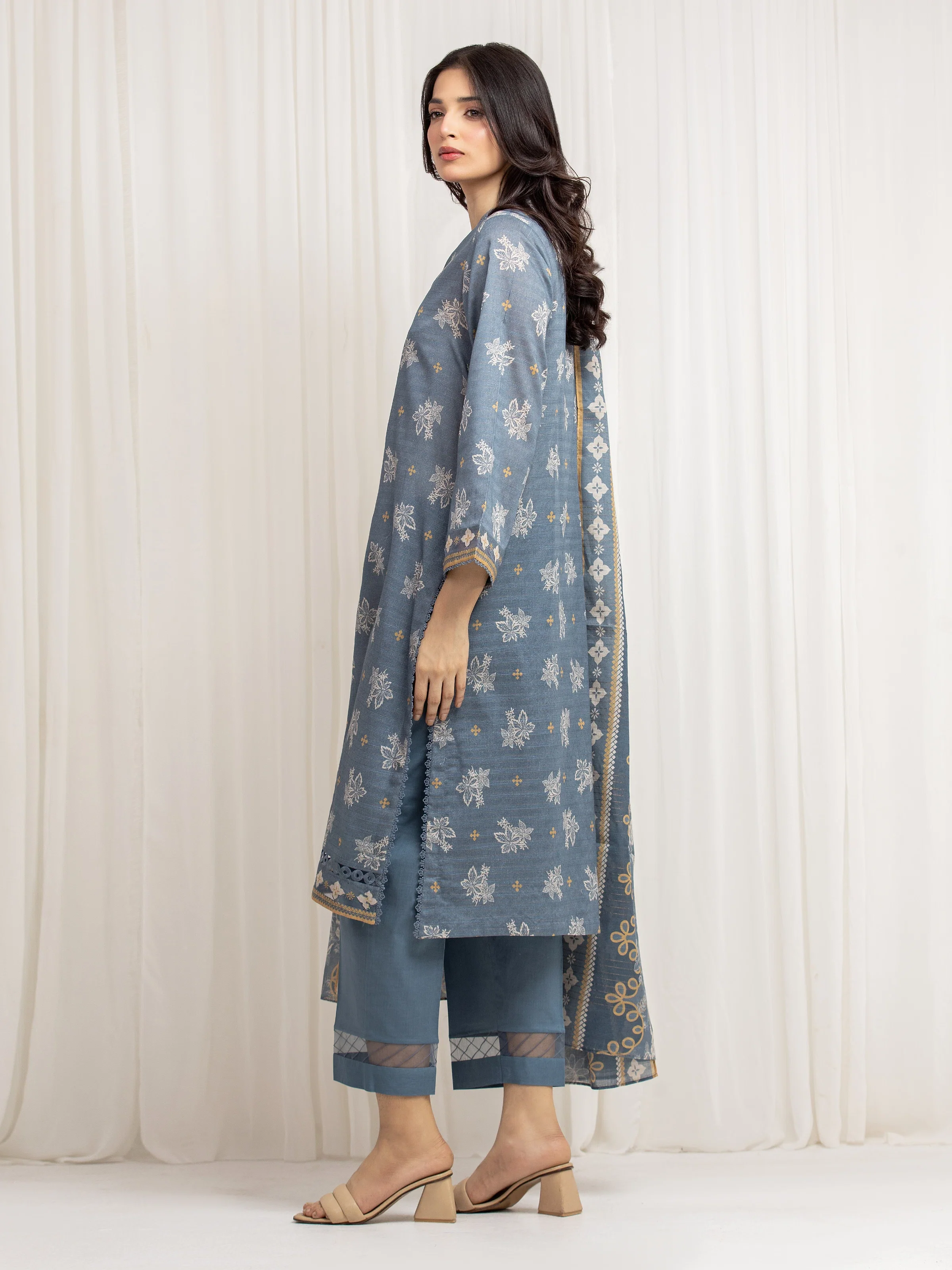 Printed Zari Lawn Suit - EWU6M6-024-3P - Image 5