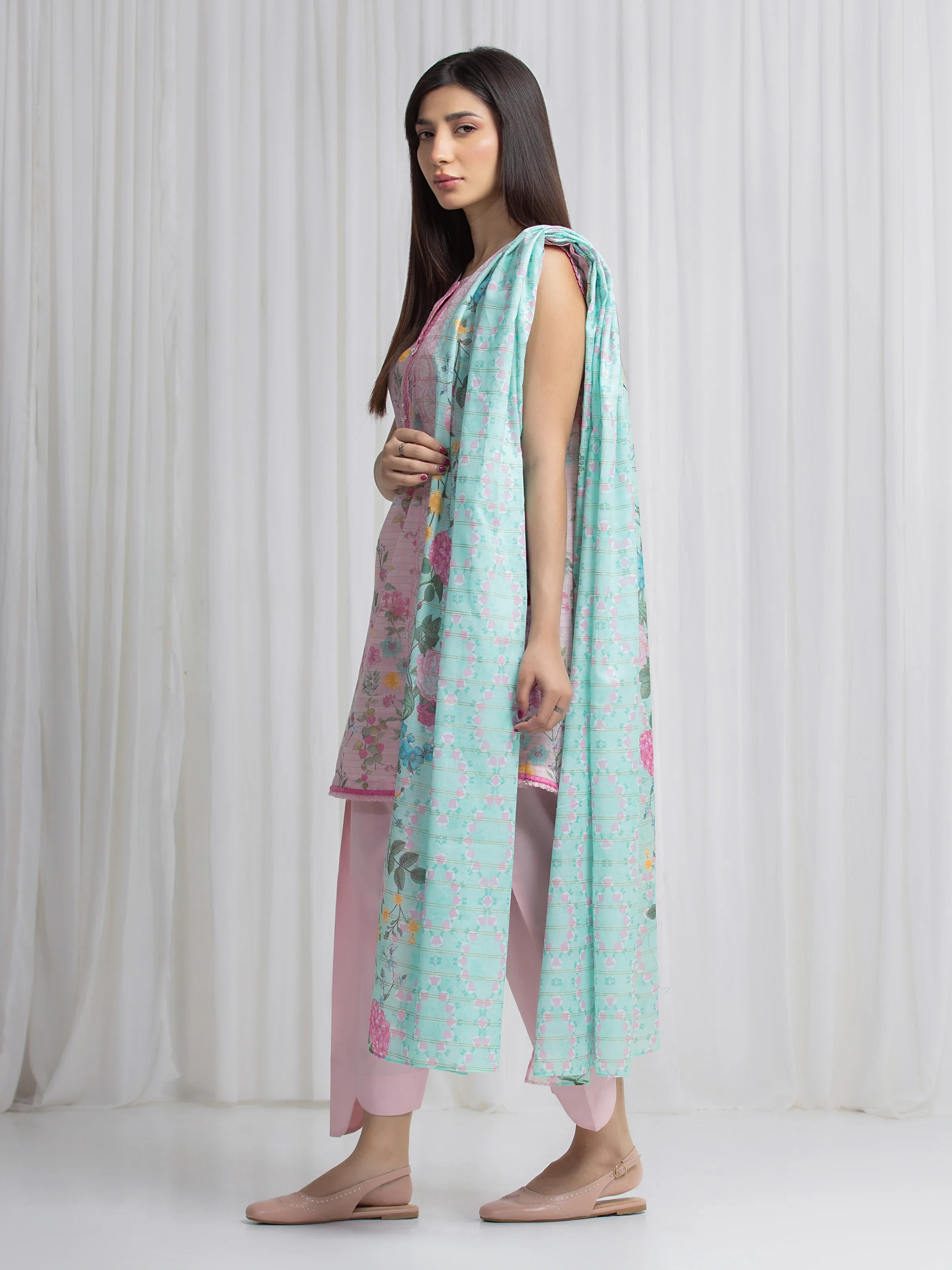 Printed Zari Lawn Suit - EWU6M6-062-3P - Image 5