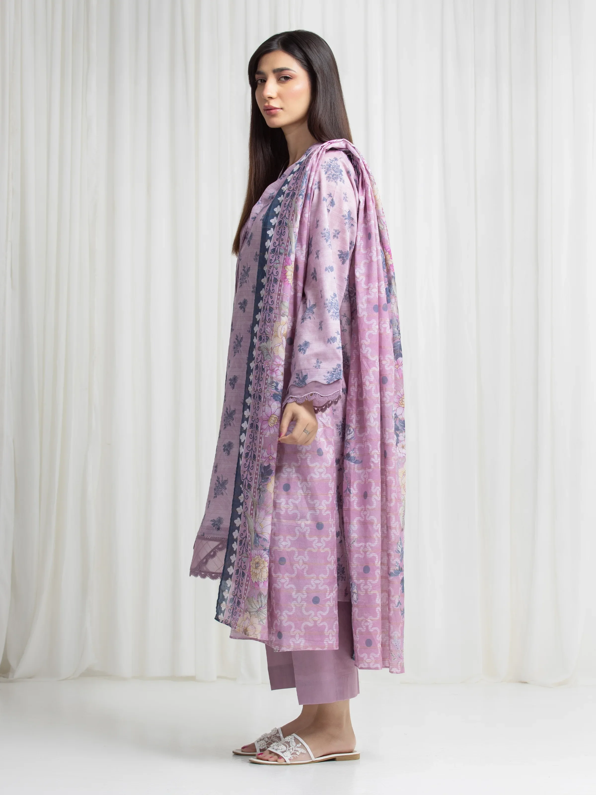 Printed Zari Lawn Suit - EWU6M6-067-3P - Image 5