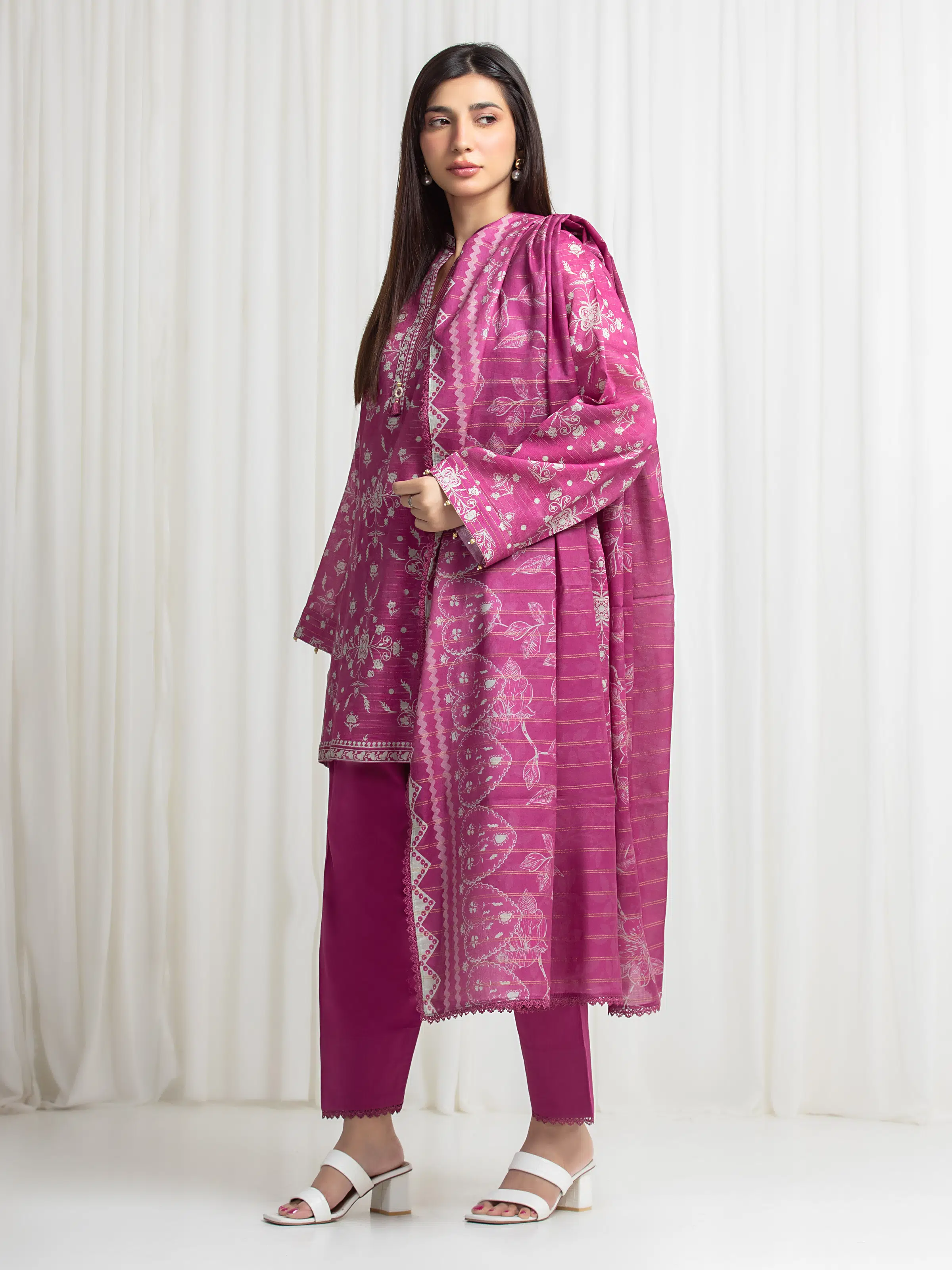 Printed Zari Lawn Suit - EWU6M6-070-3P - Image 5