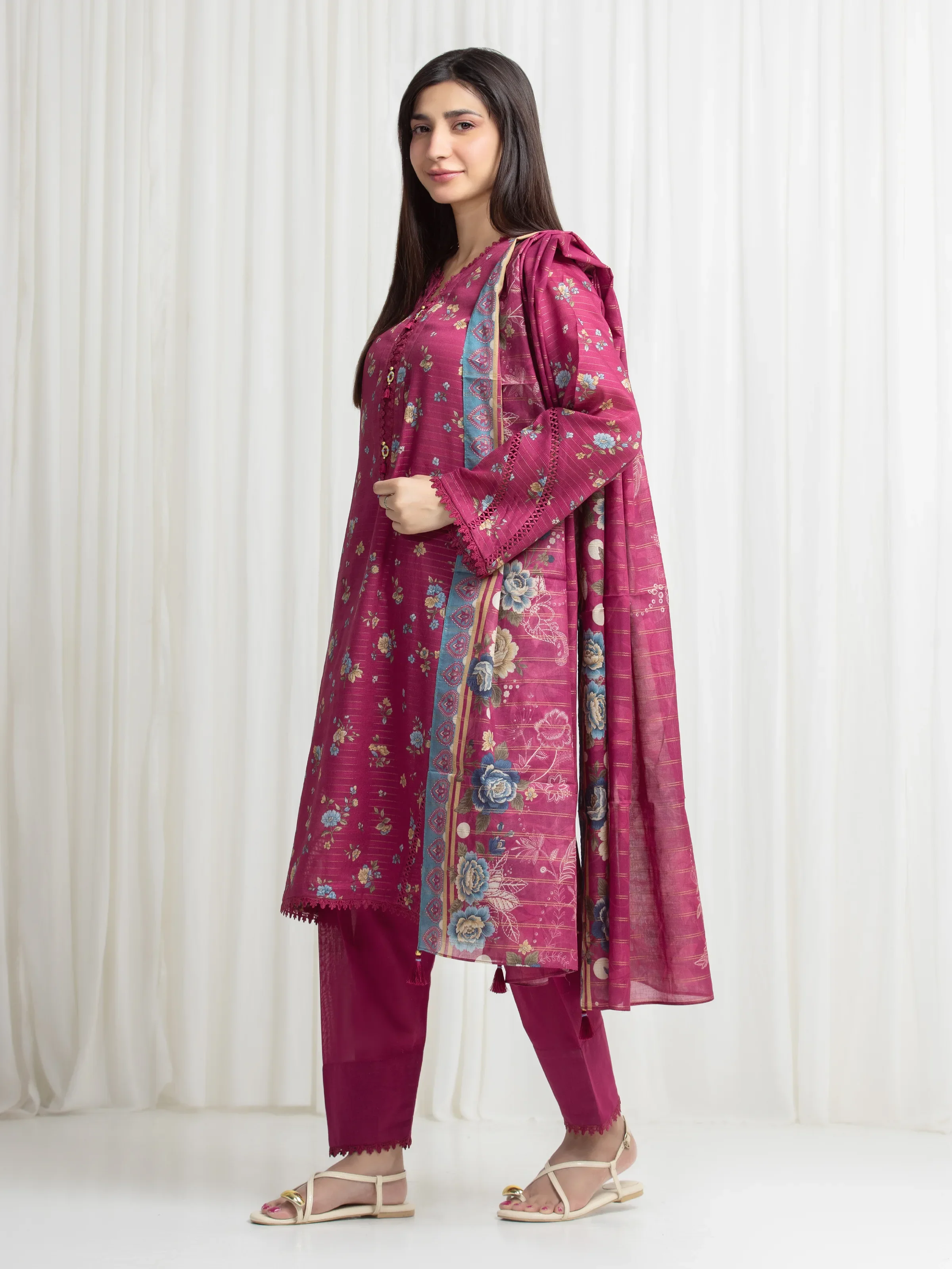 Printed Zari Lawn Suit - EWU6M6-071-3P - Image 5