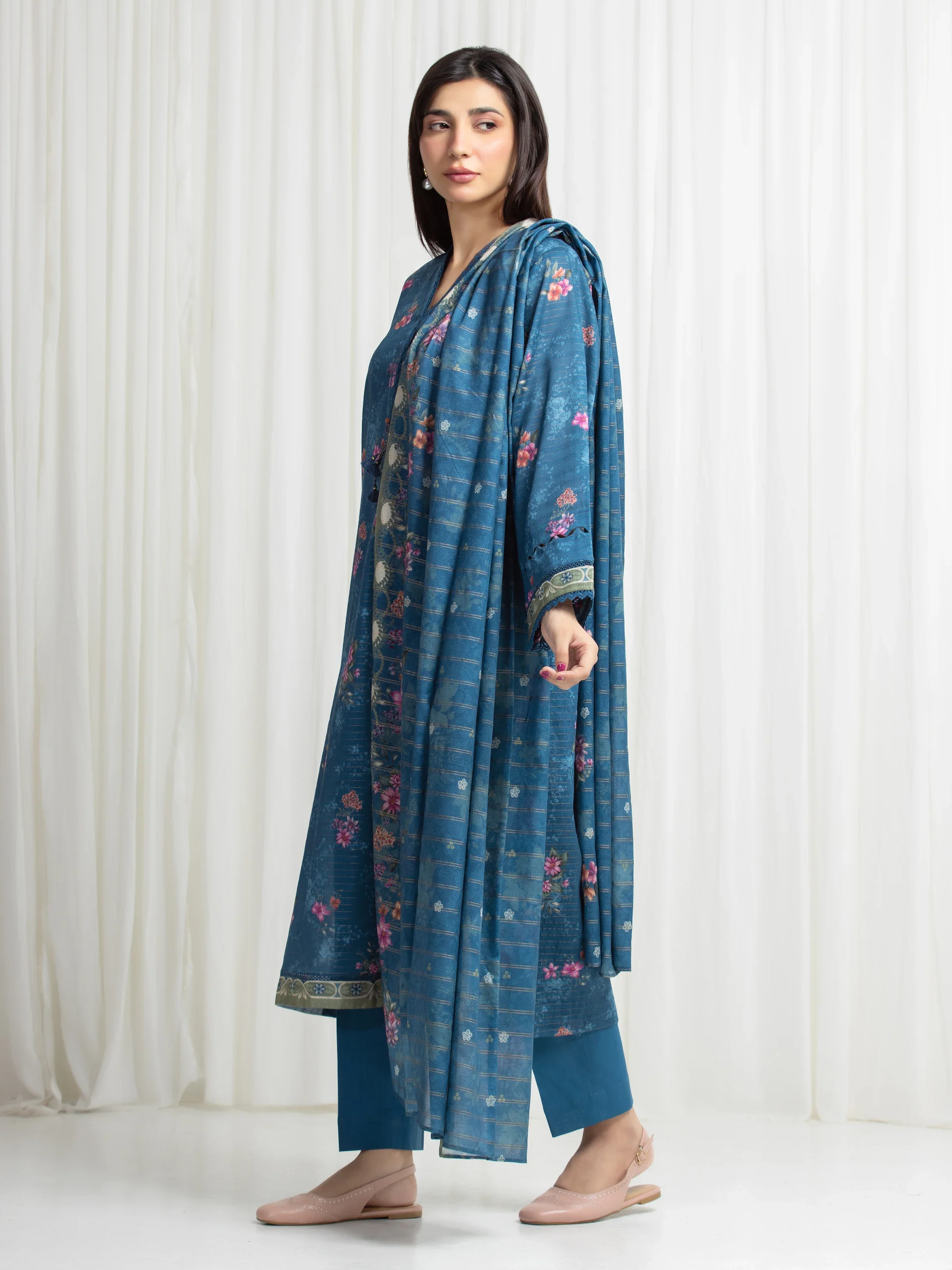 Printed Zari Lawn Suit - EWU6M6-073-3P - Image 5