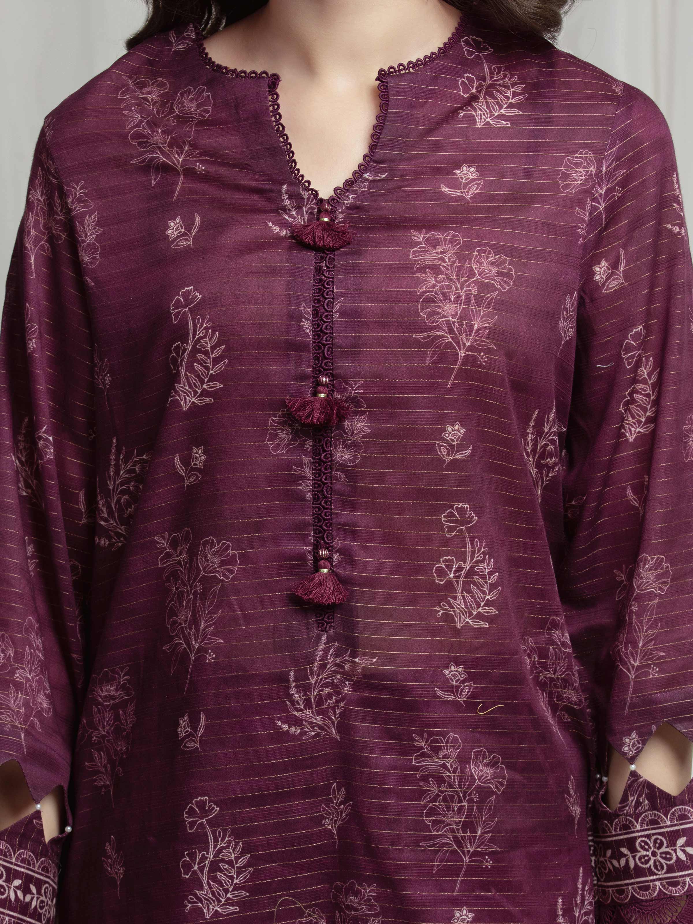 Printed Zari Lawn Suit - EWU6M6-076-3P - Image 4