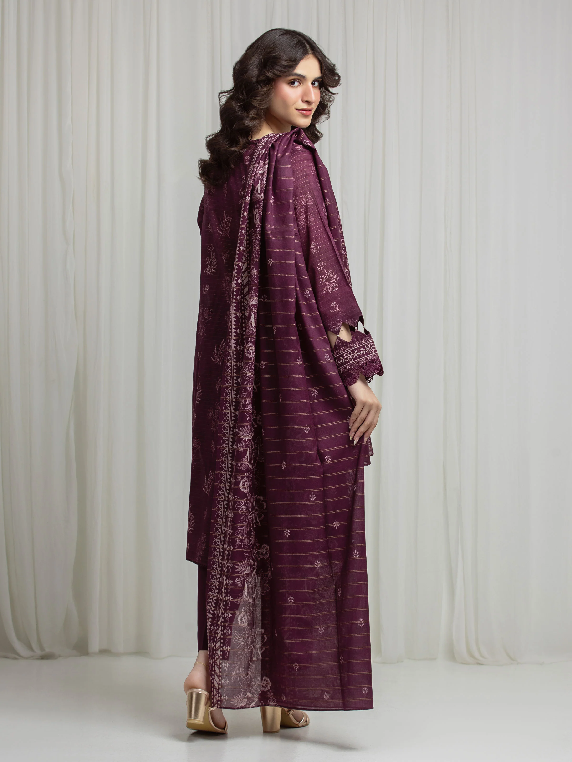 Printed Zari Lawn Suit - EWU6M6-076-3P - Image 5