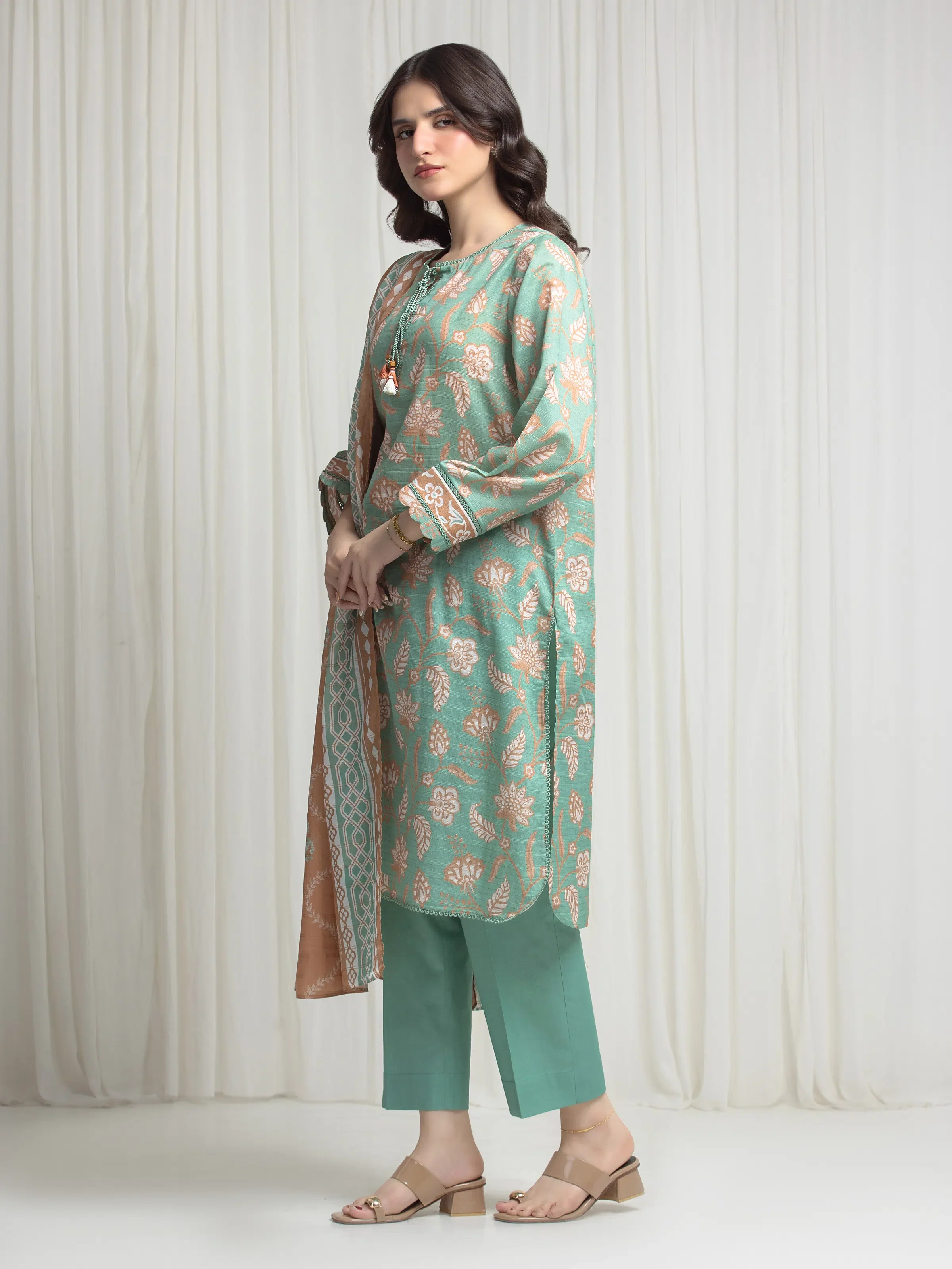Printed Zari Lawn Suit - EWU6M6-082-3P - Image 5