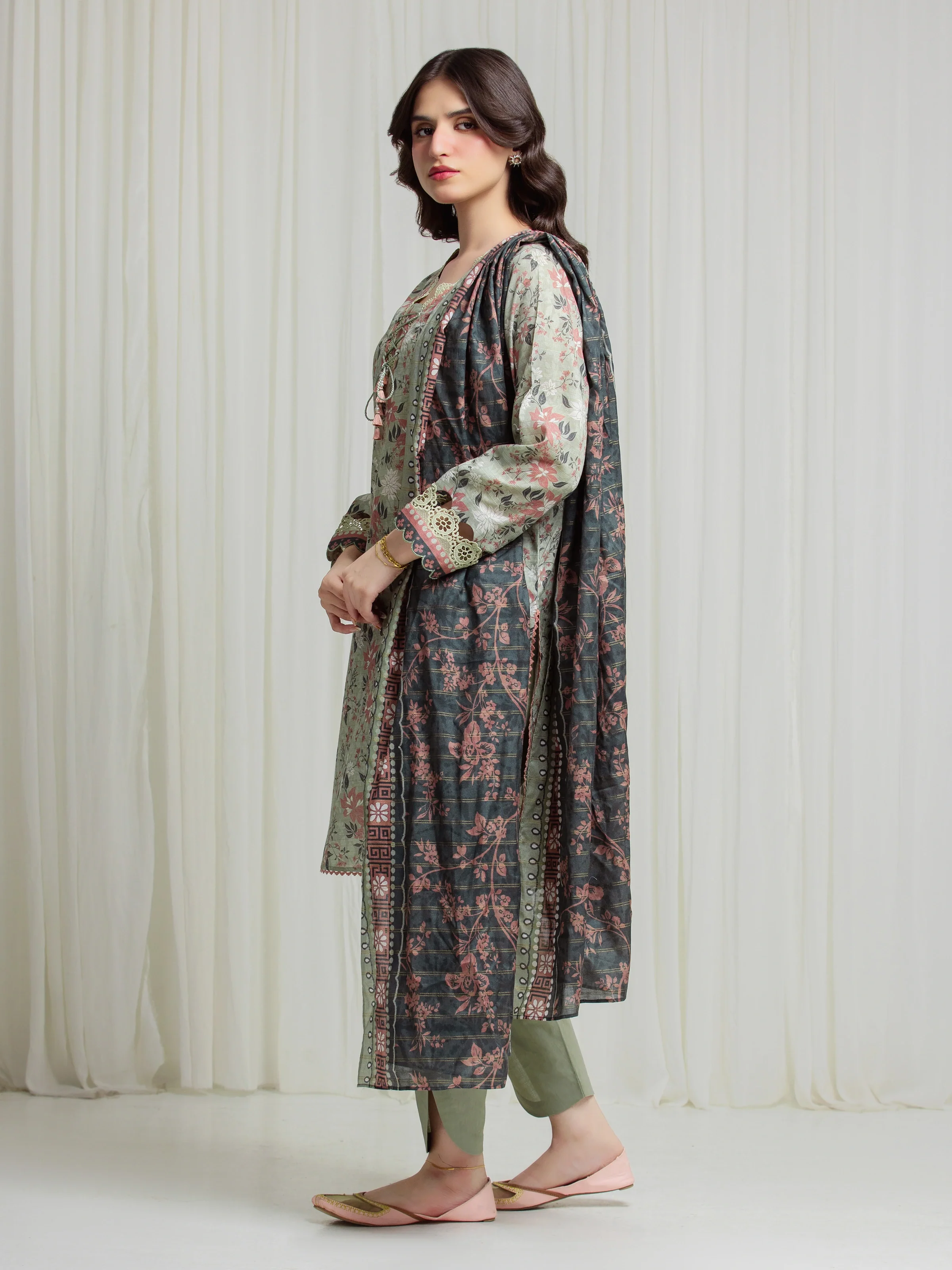 Printed Zari Lawn Suit - EWU6M6-085-3P - Image 5