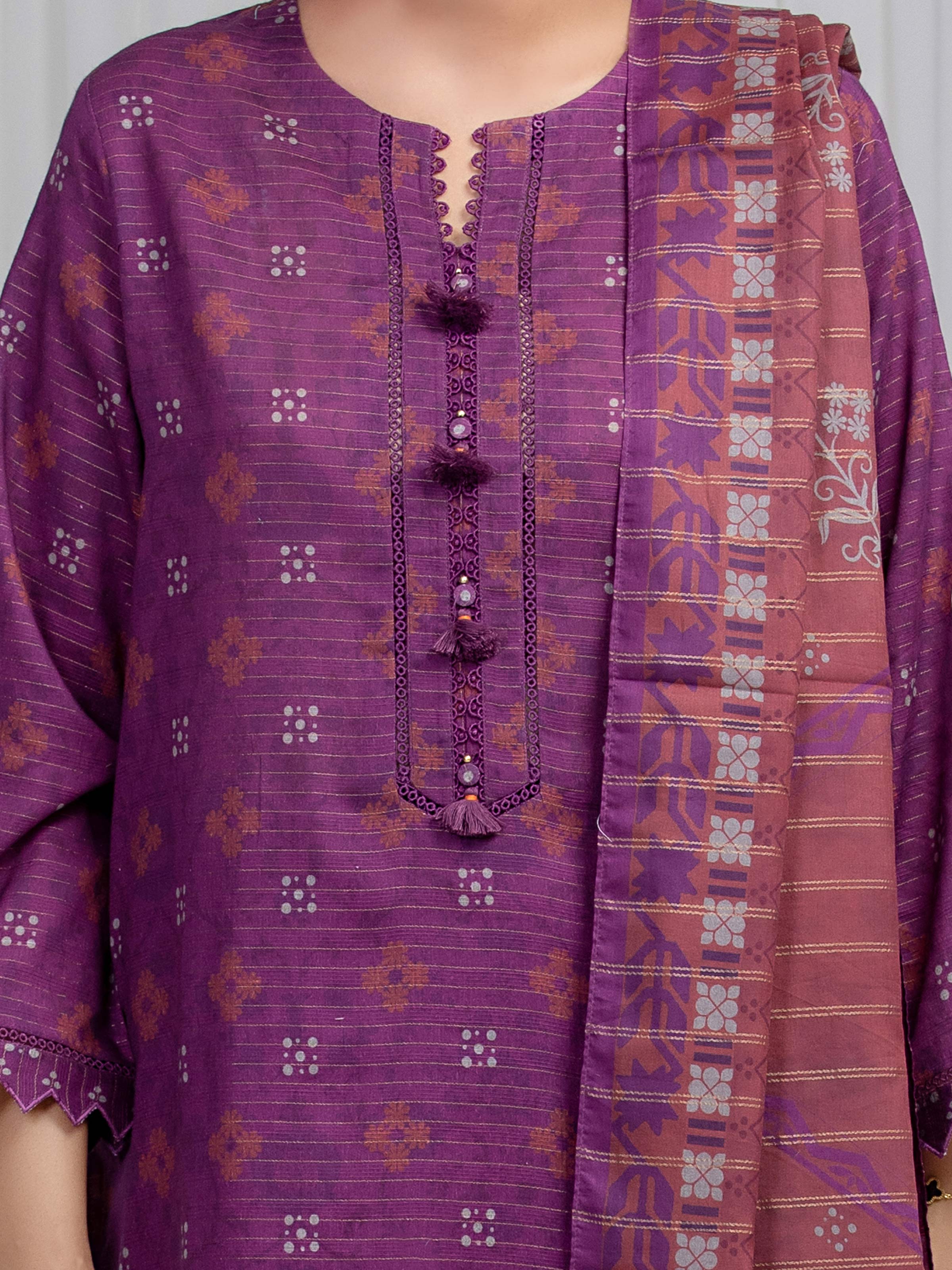 Printed Zari Lawn Suit - EWU6M6-089-3P - Image 3