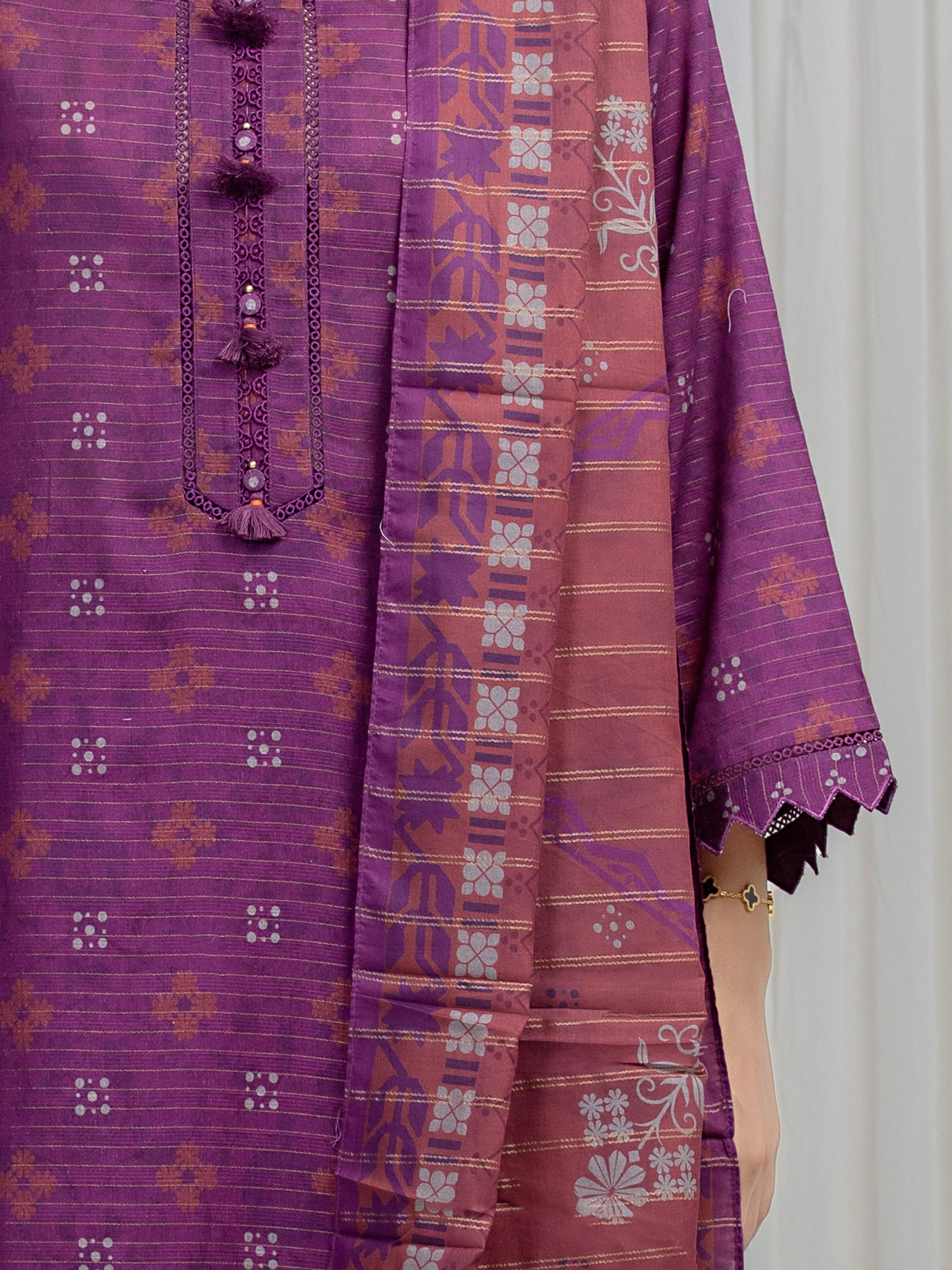 Printed Zari Lawn Suit - EWU6M6-089-3P - Image 4