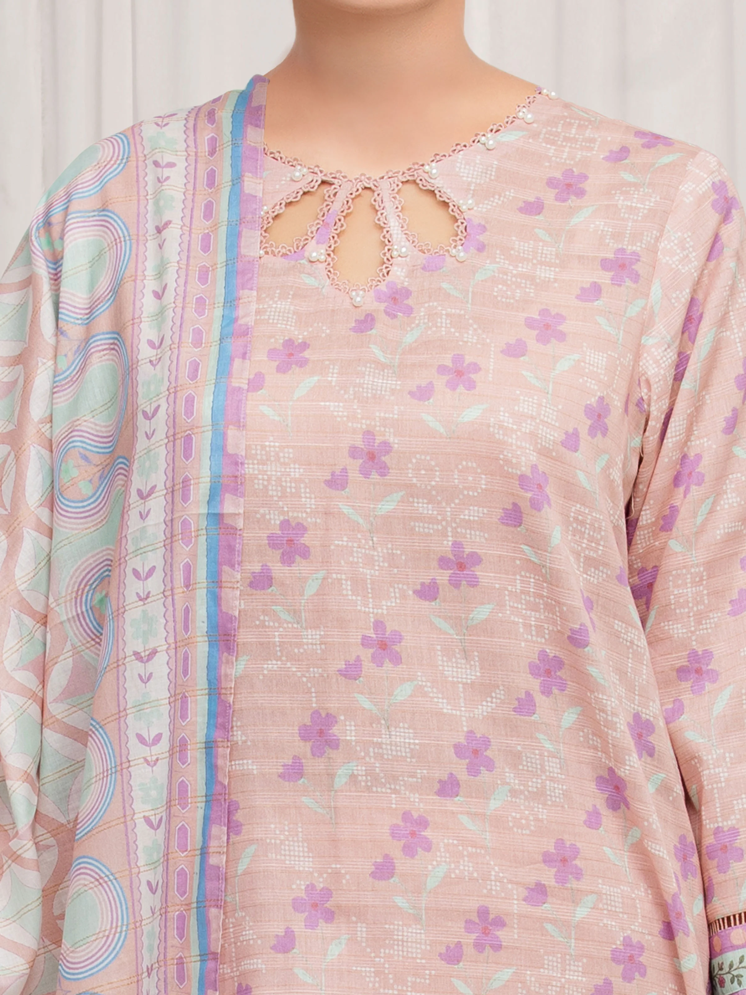 Printed Zari Lawn Suit - EWU6M6-094-3P - Image 4