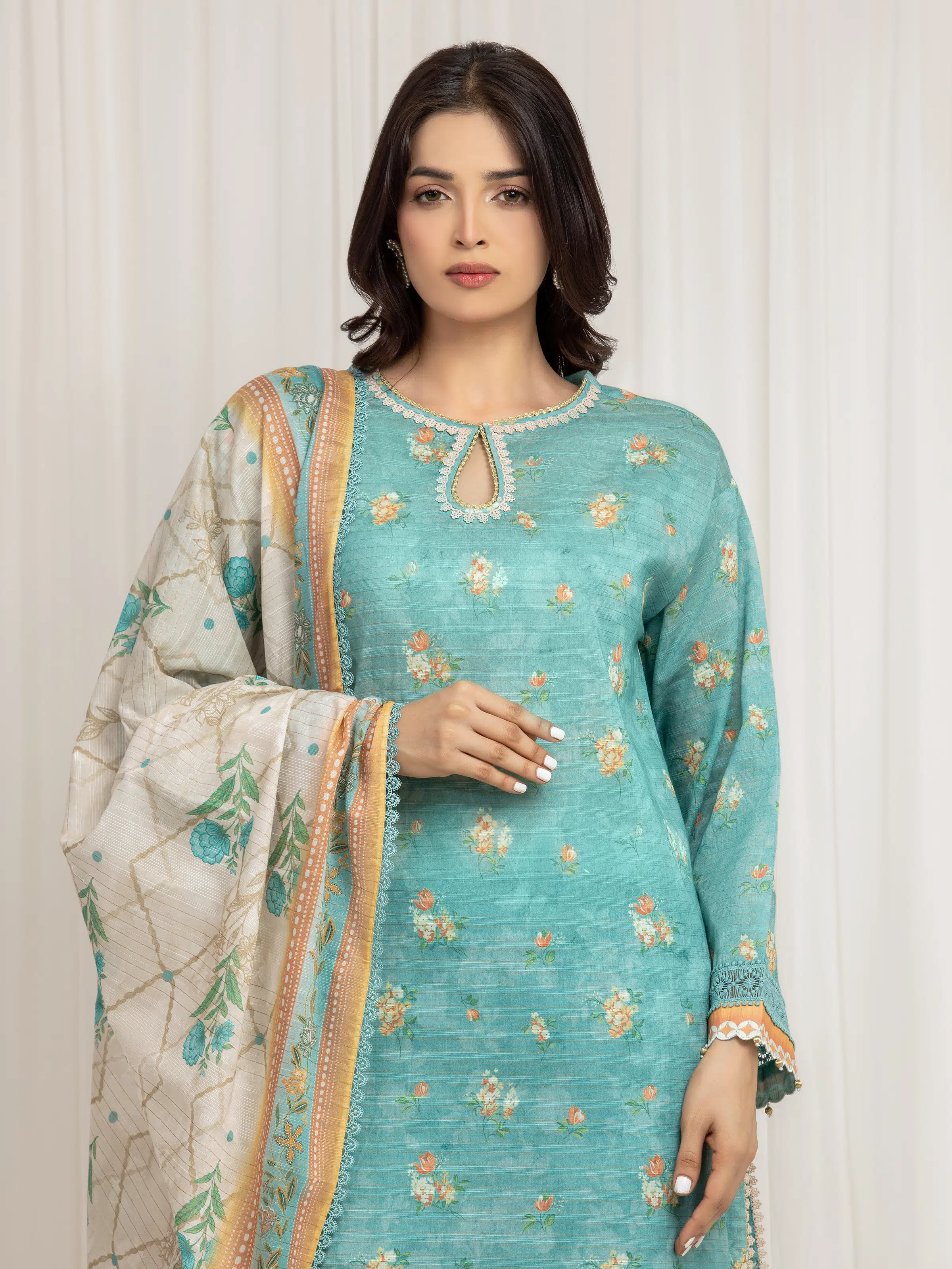 Printed Zari Lawn Suit - EWU6M6-018-3P - Image 2