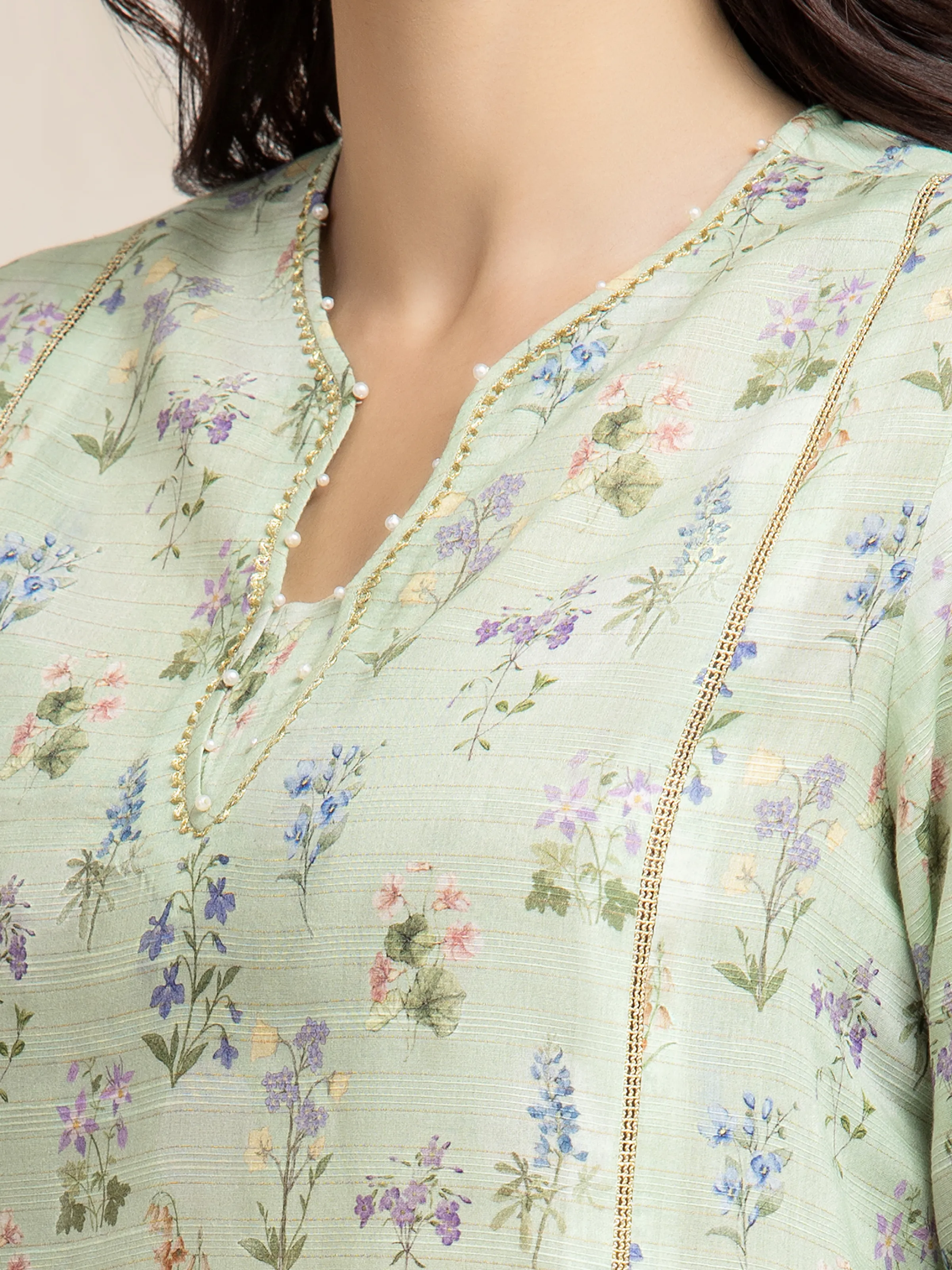 Printed Zari Lawn Suit - EWU6M6-019-3P - Image 3