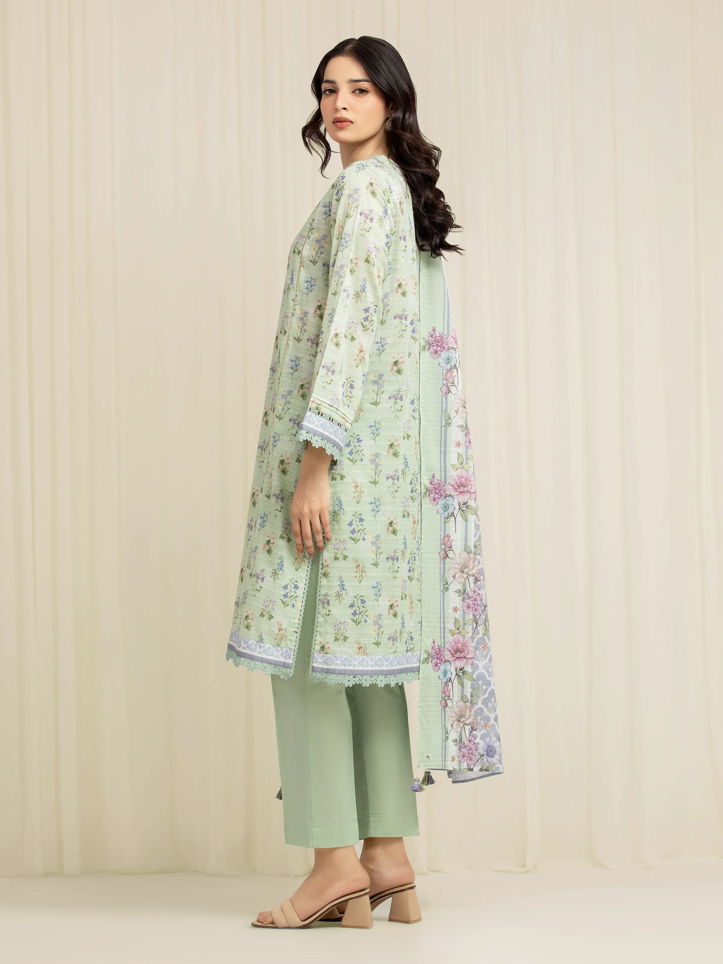 Printed Zari Lawn Suit - EWU6M6-019-3P - Image 5