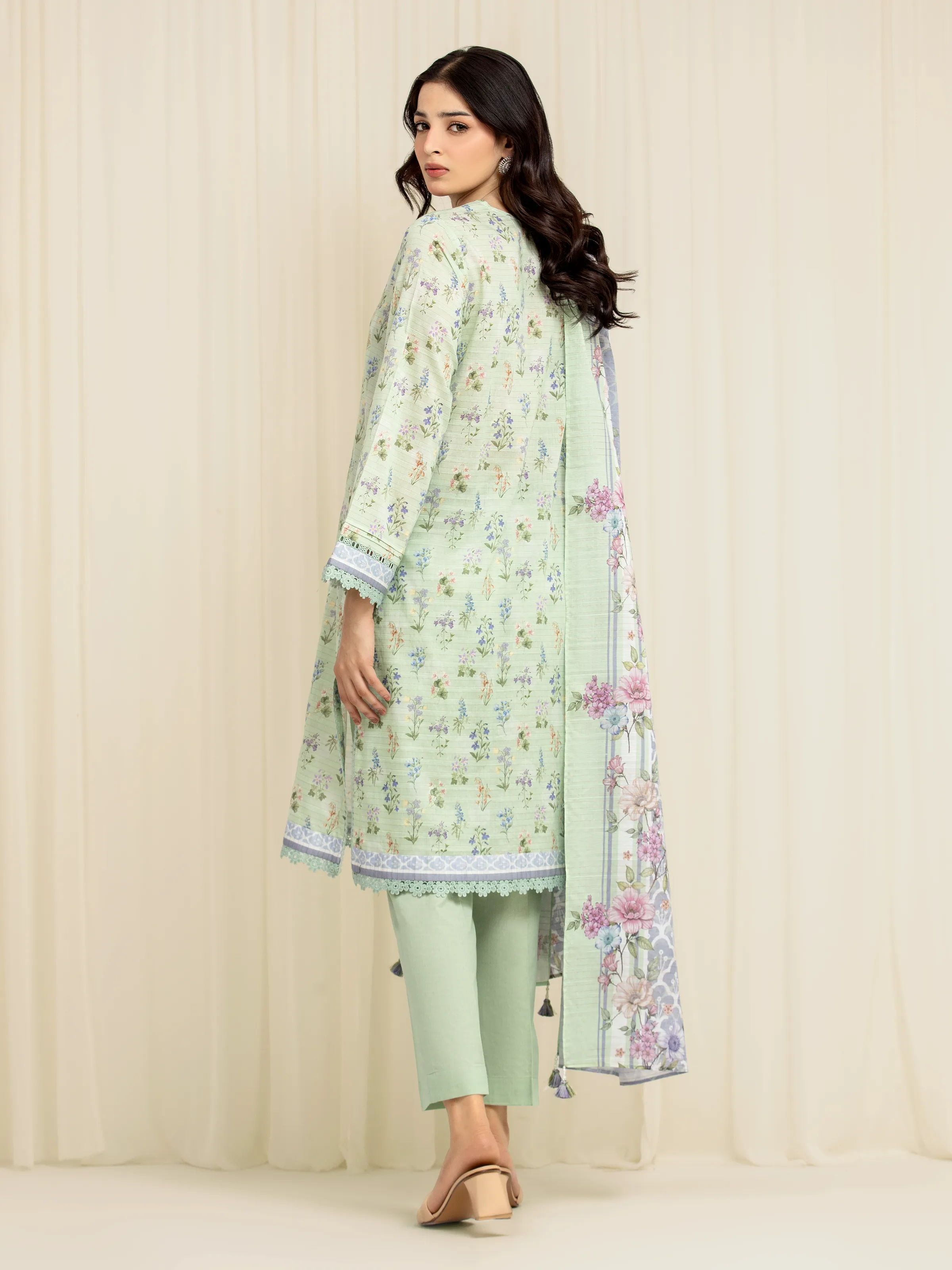 Printed Zari Lawn Suit - EWU6M6-019-3P - Image 6