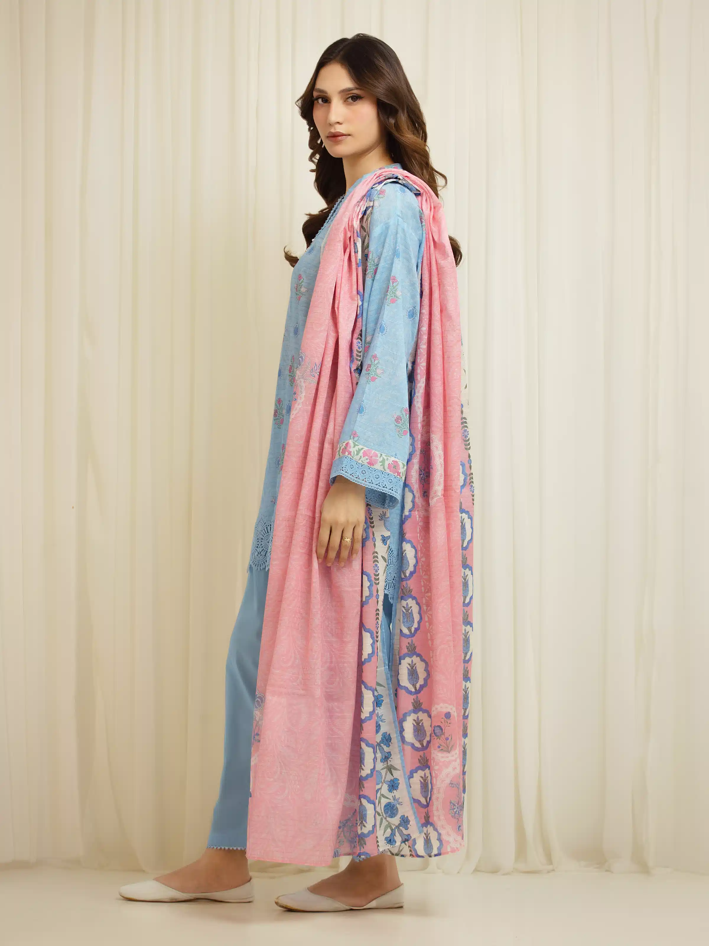 Printed Zari Lawn Suit - EWU6M6-052-3P - Image 5