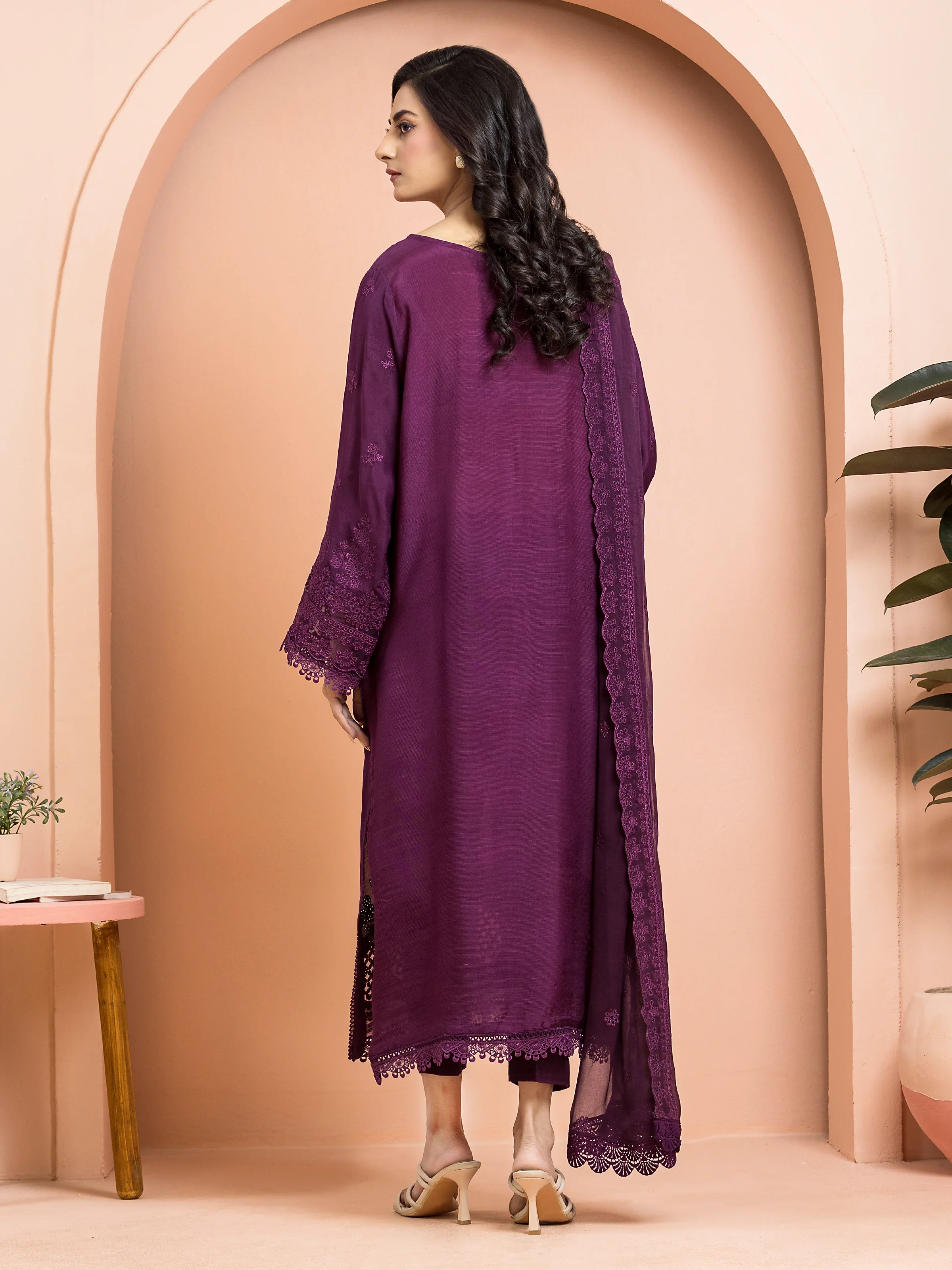 Embroidered Raw Silk Suit - EWU24V16-30015-3P - Image 2