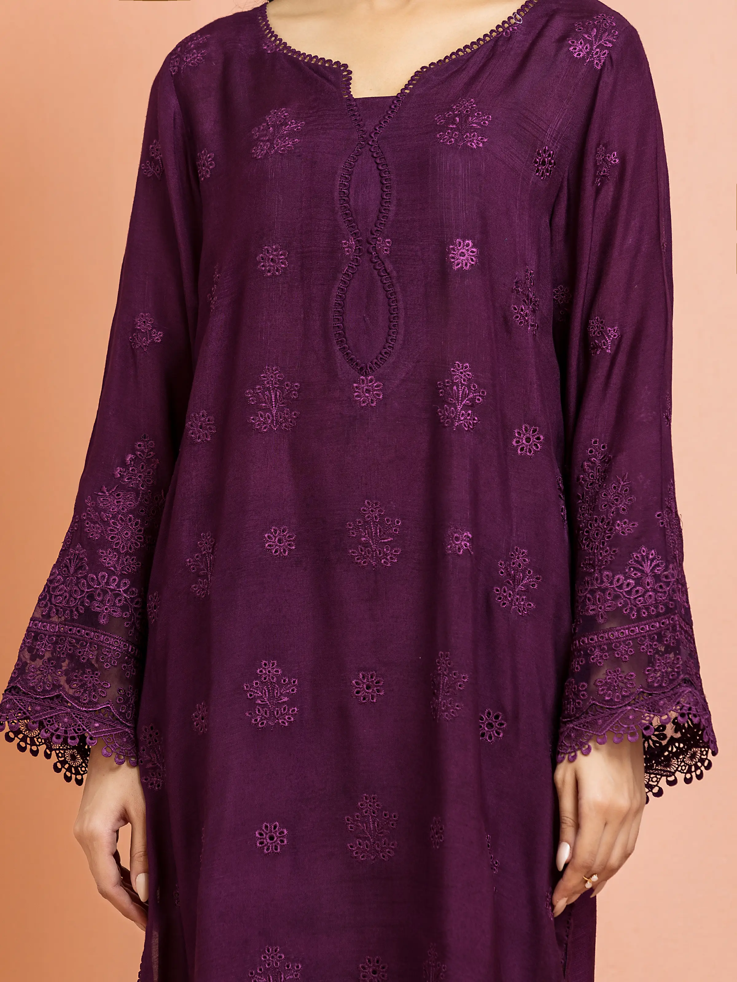 Embroidered Raw Silk Suit - EWU24V16-30015-3P - Image 4