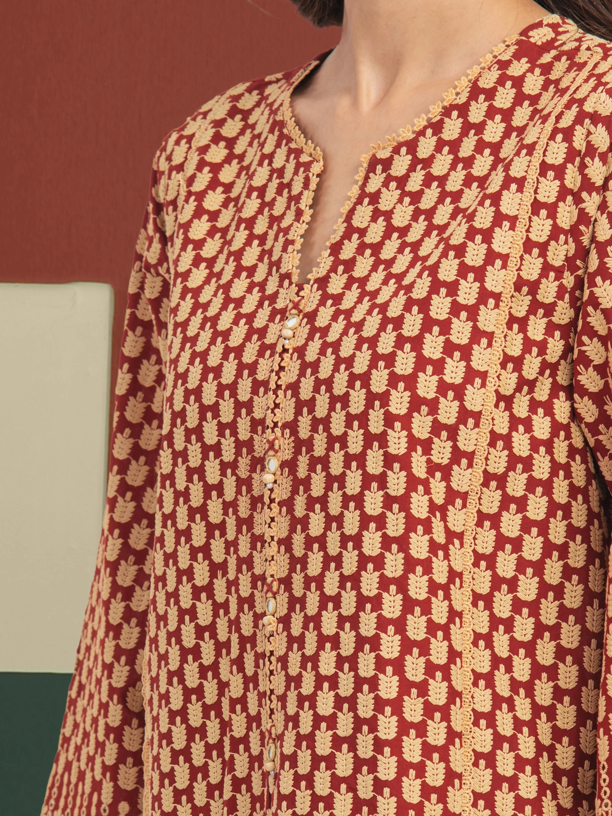 Embroidered Cambric Suit - EWU5V2-31838-3P - Image 3